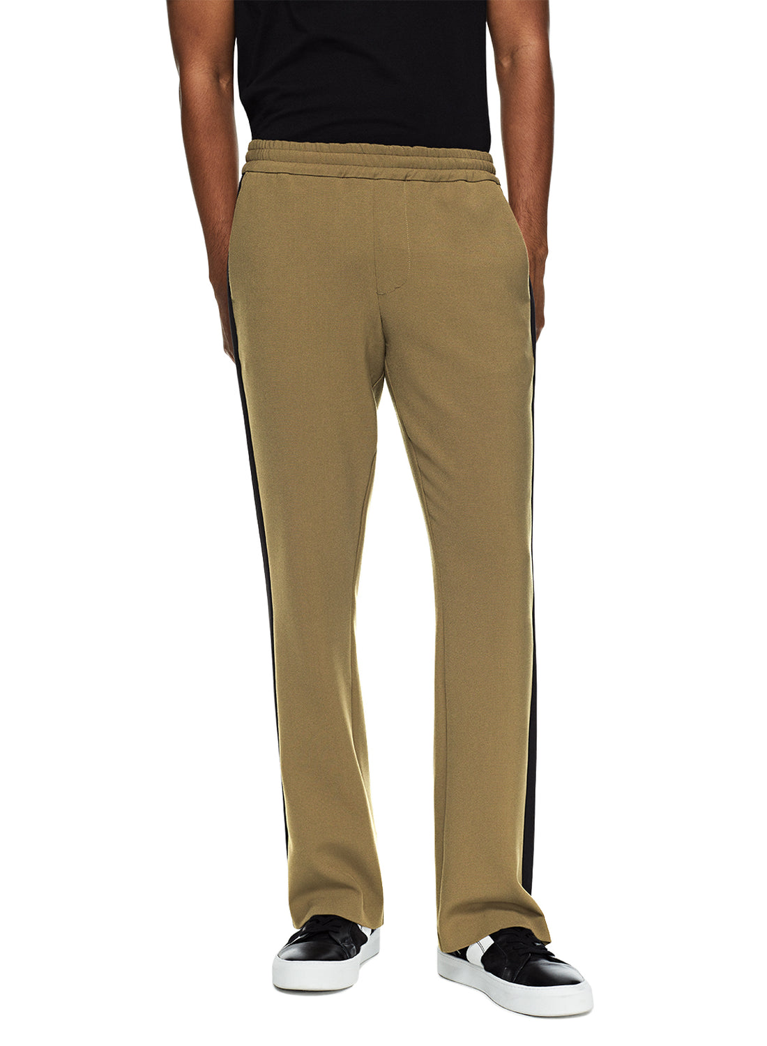 Front of Men's Khaki Flare Leg Track Pants - Image #2