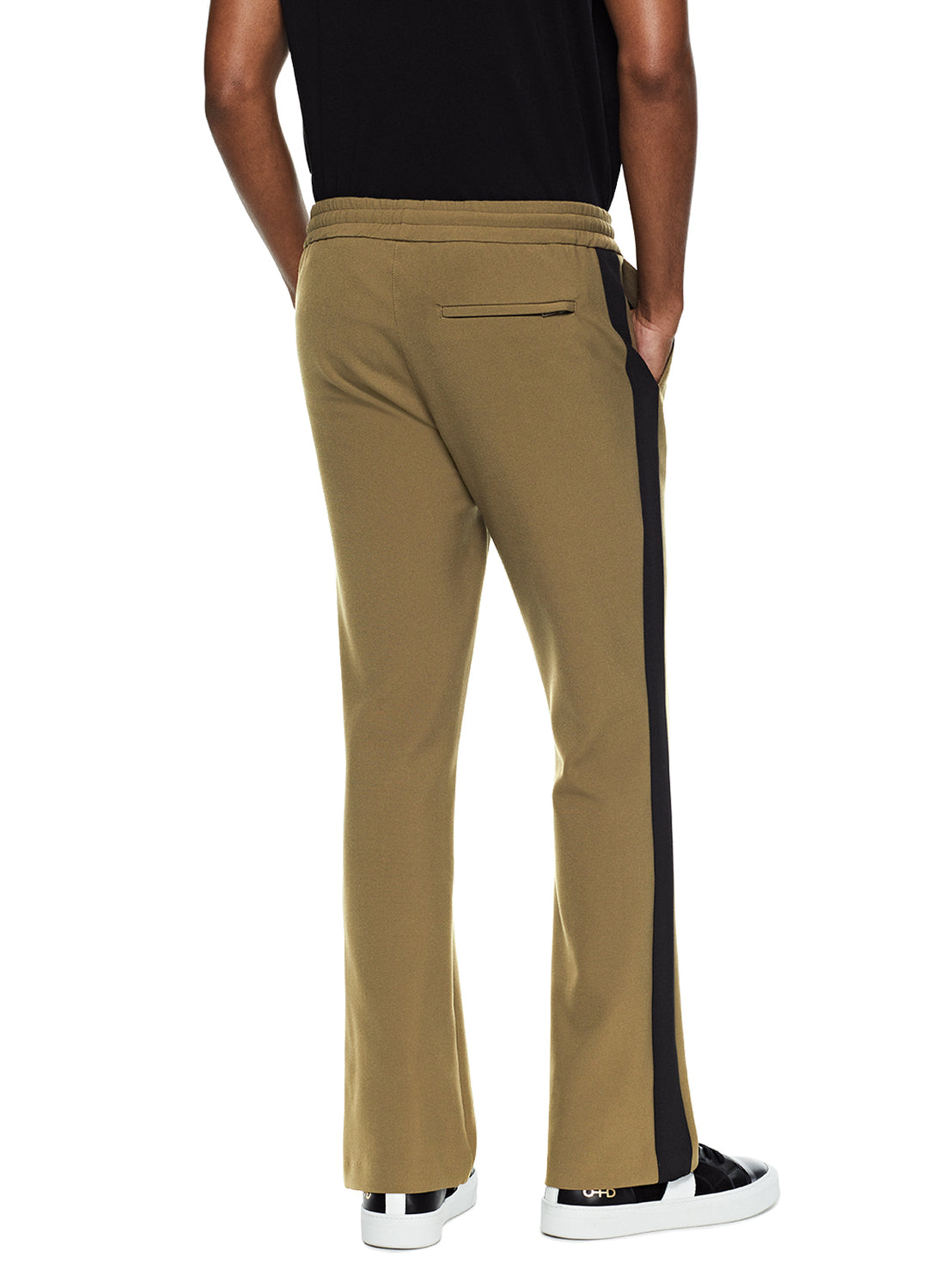 Back of Men's Khaki Flare Leg Track Pants