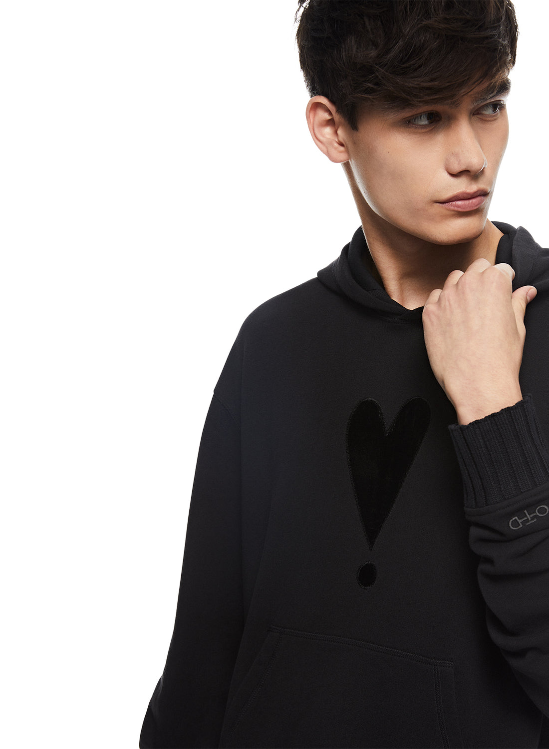 Unisex Black Exclamation Heart Hoodie - Men's Front