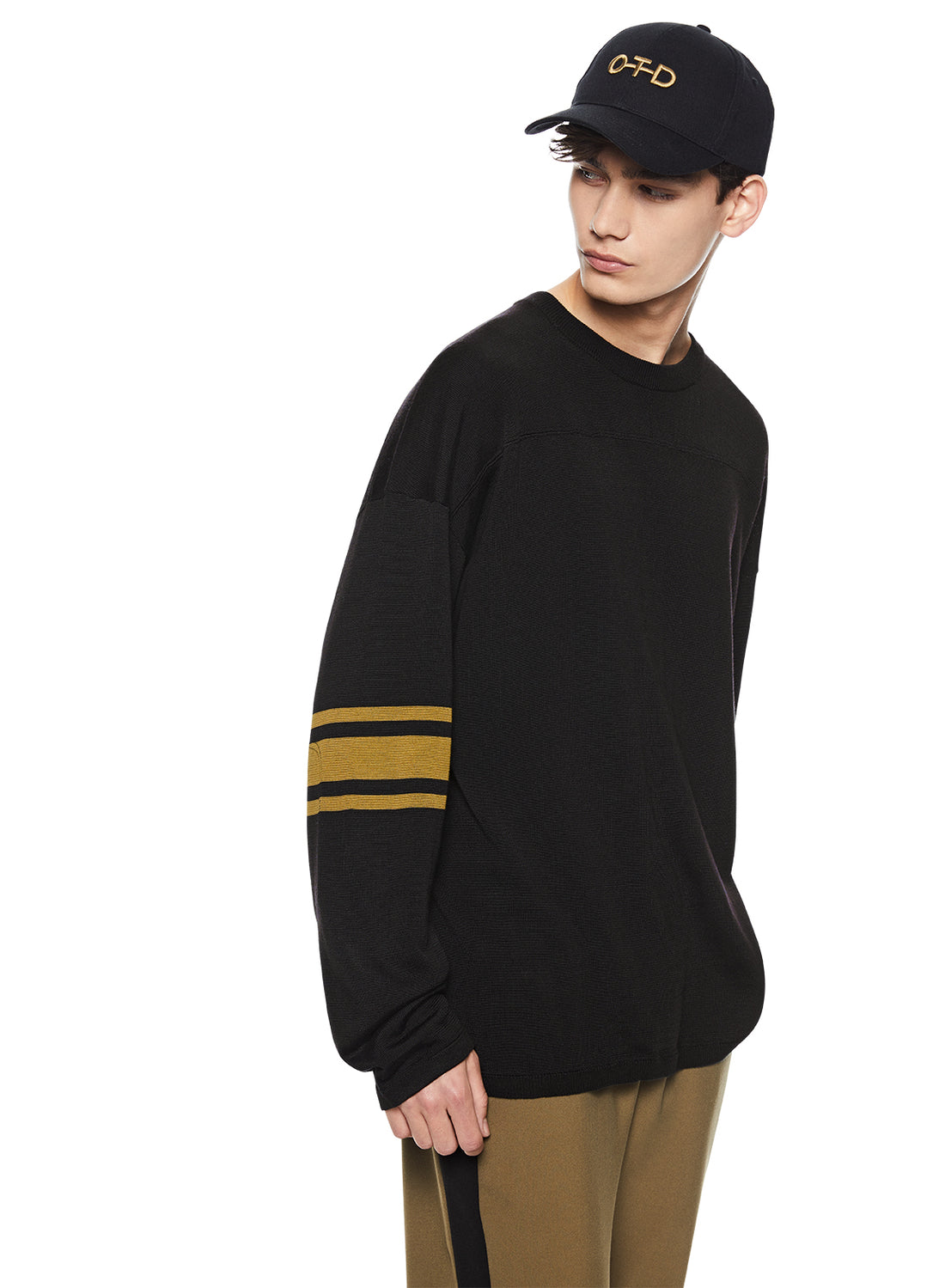 Front of Midnight Sleeve-Stripe Crewneck Sweater