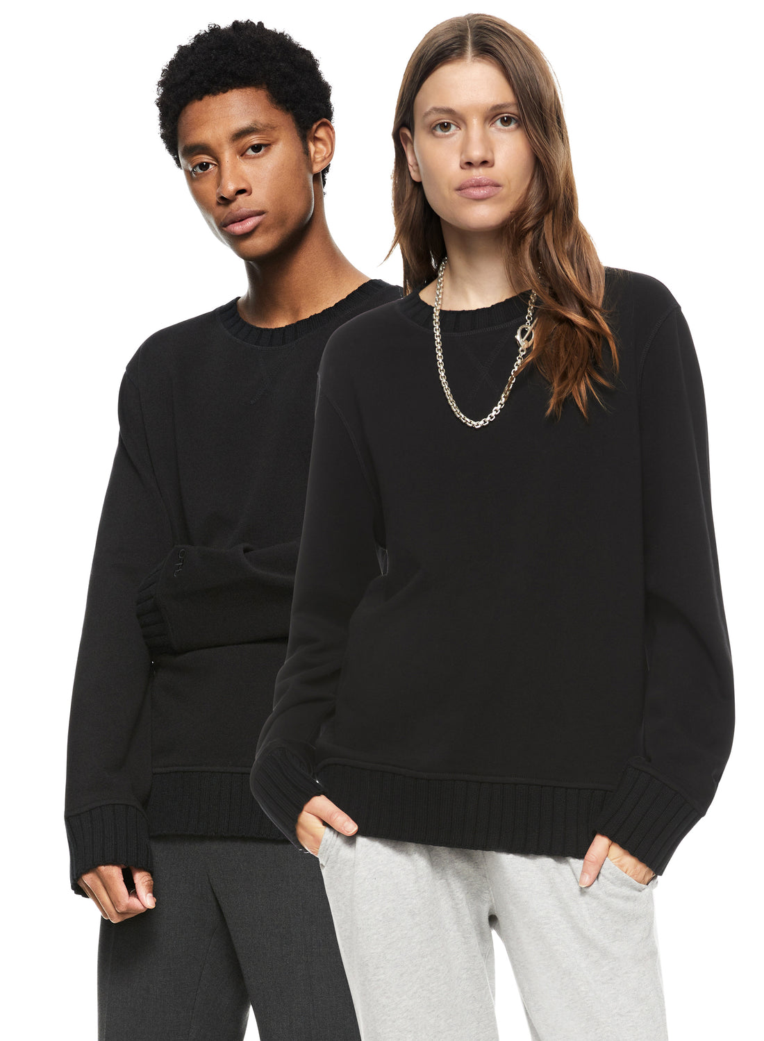 Woman & Man in Black Signature Crewneck Sweatshirt