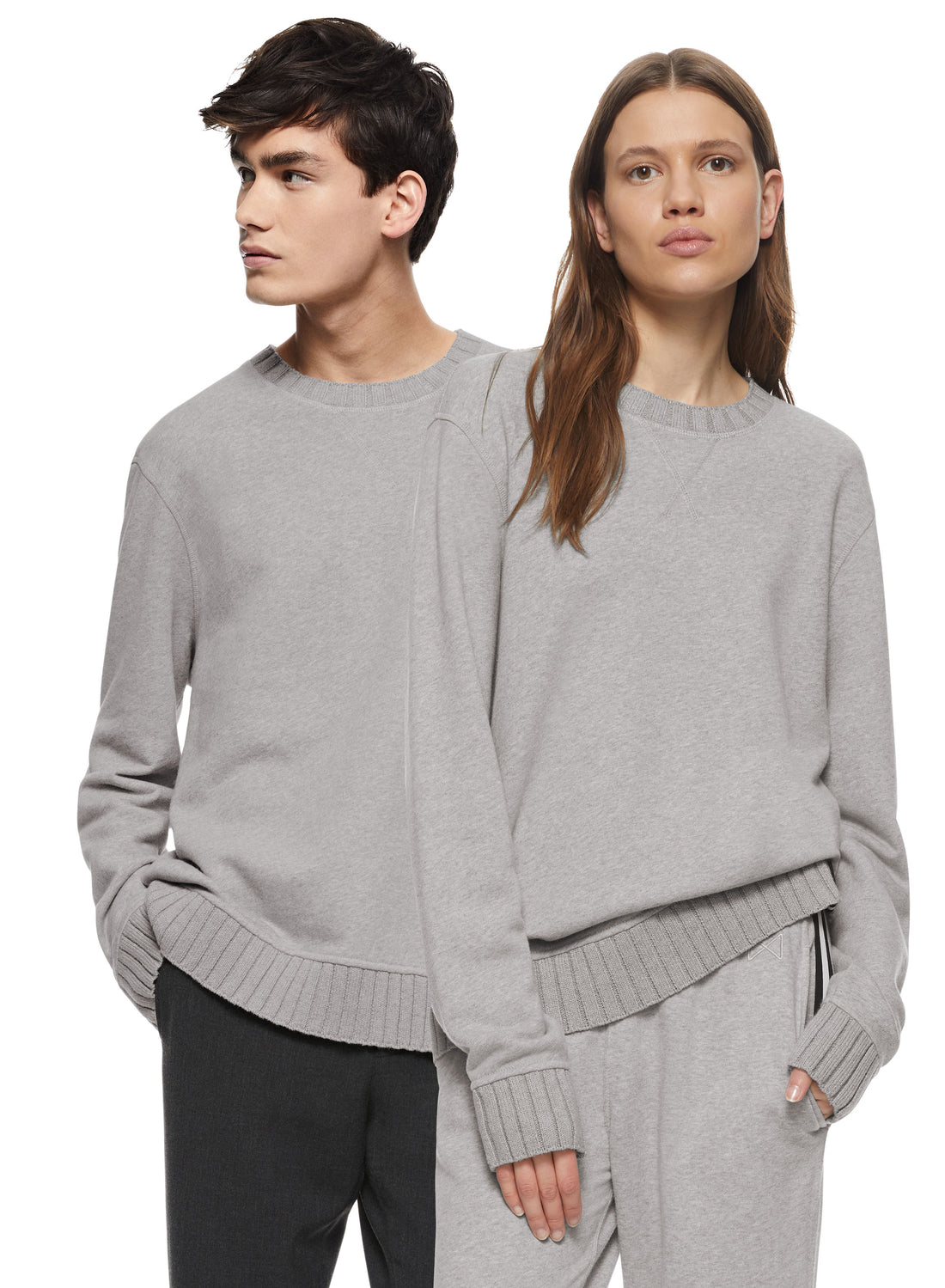 Woman & Man in Grey Signature Crewneck Sweatshirt