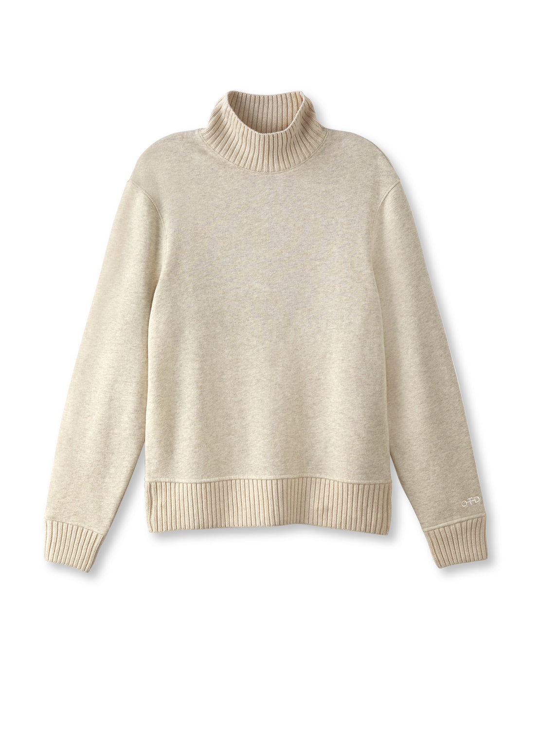 Unisex Oatmeal Melange Turtleneck Sweater with Knit Trim