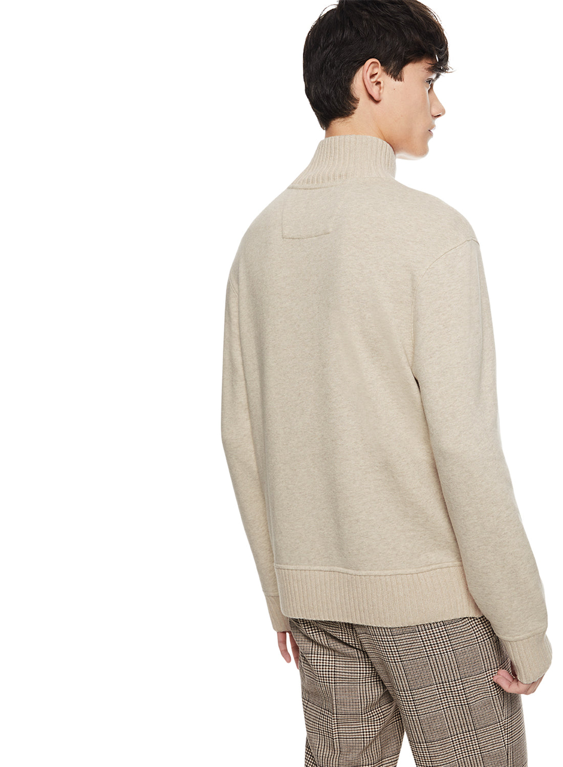 Back of Turtleneck Sweater with Knit Trim