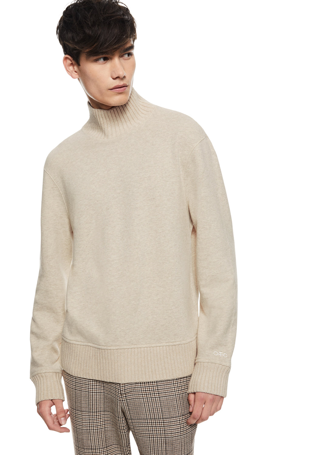 Back of Turtleneck Sweater with Knit Trim