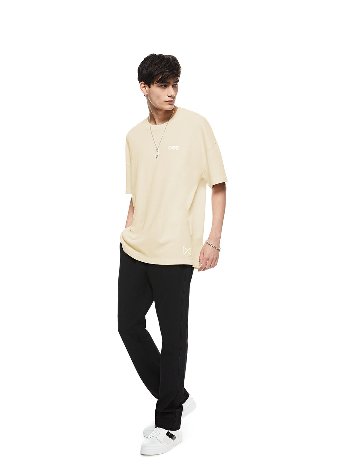 Man in Ivory Oversized Crewneck Tee