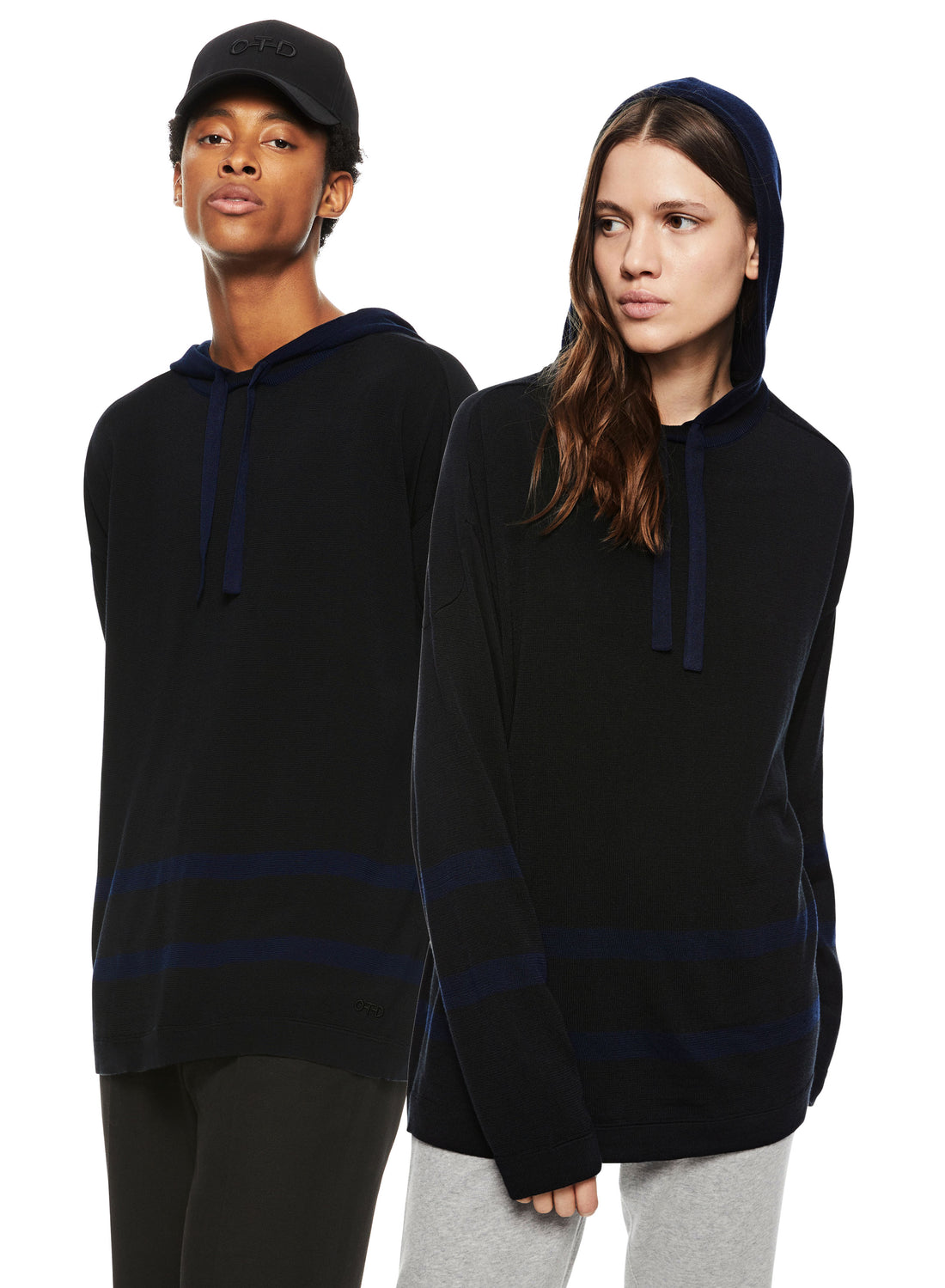 Woman & Man in Midnight Oversized Hockey Sweater