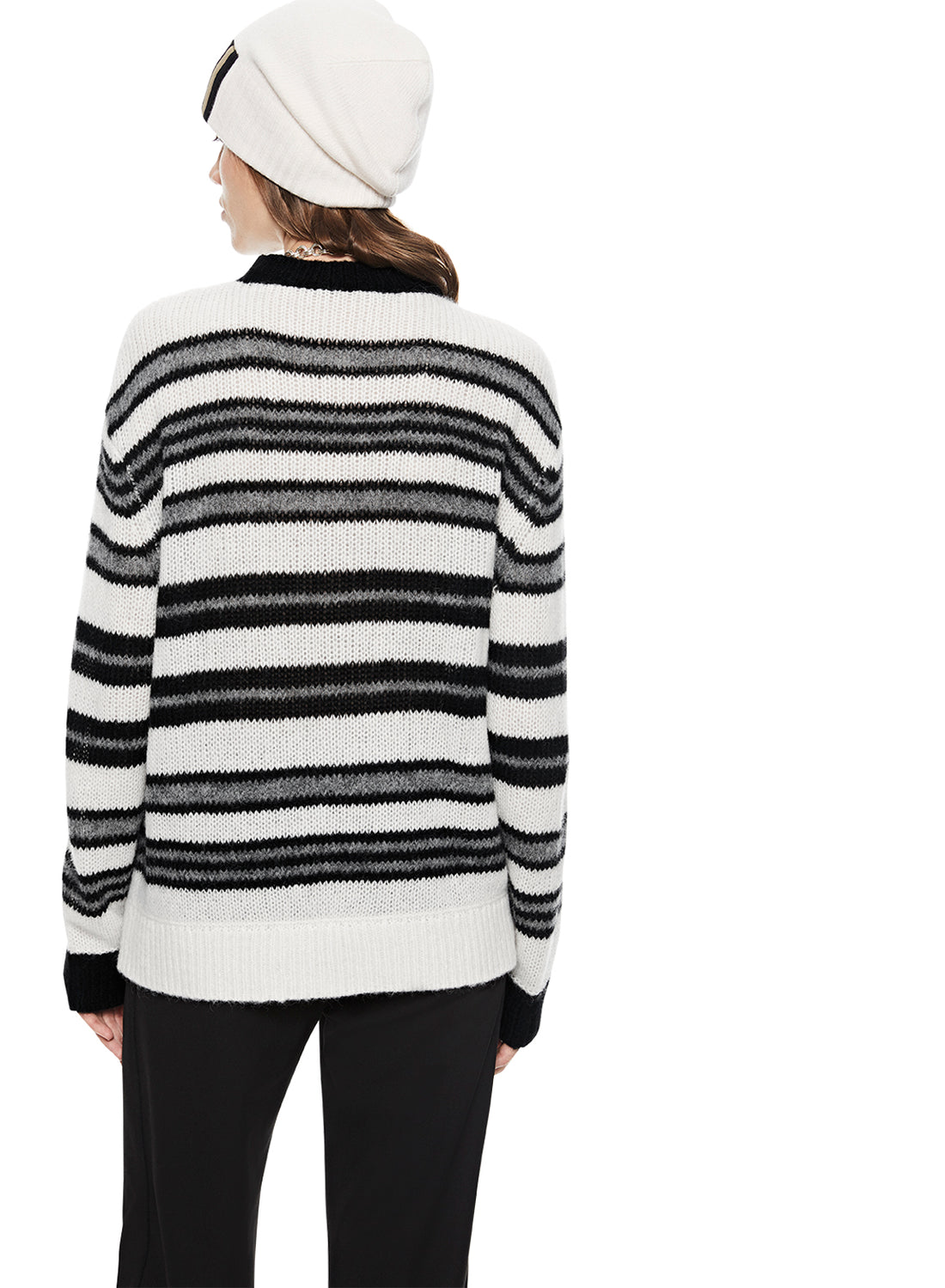 Back of White Multi Alpaca Blend Crewneck Sweater