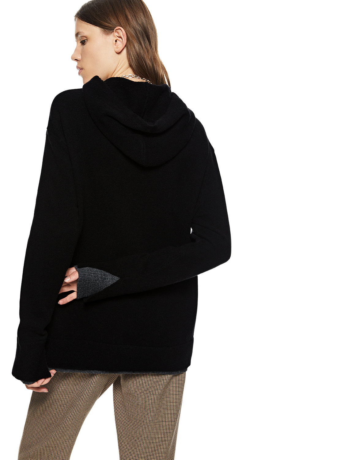 Back of Black Merino Wool Hoodie Sweater