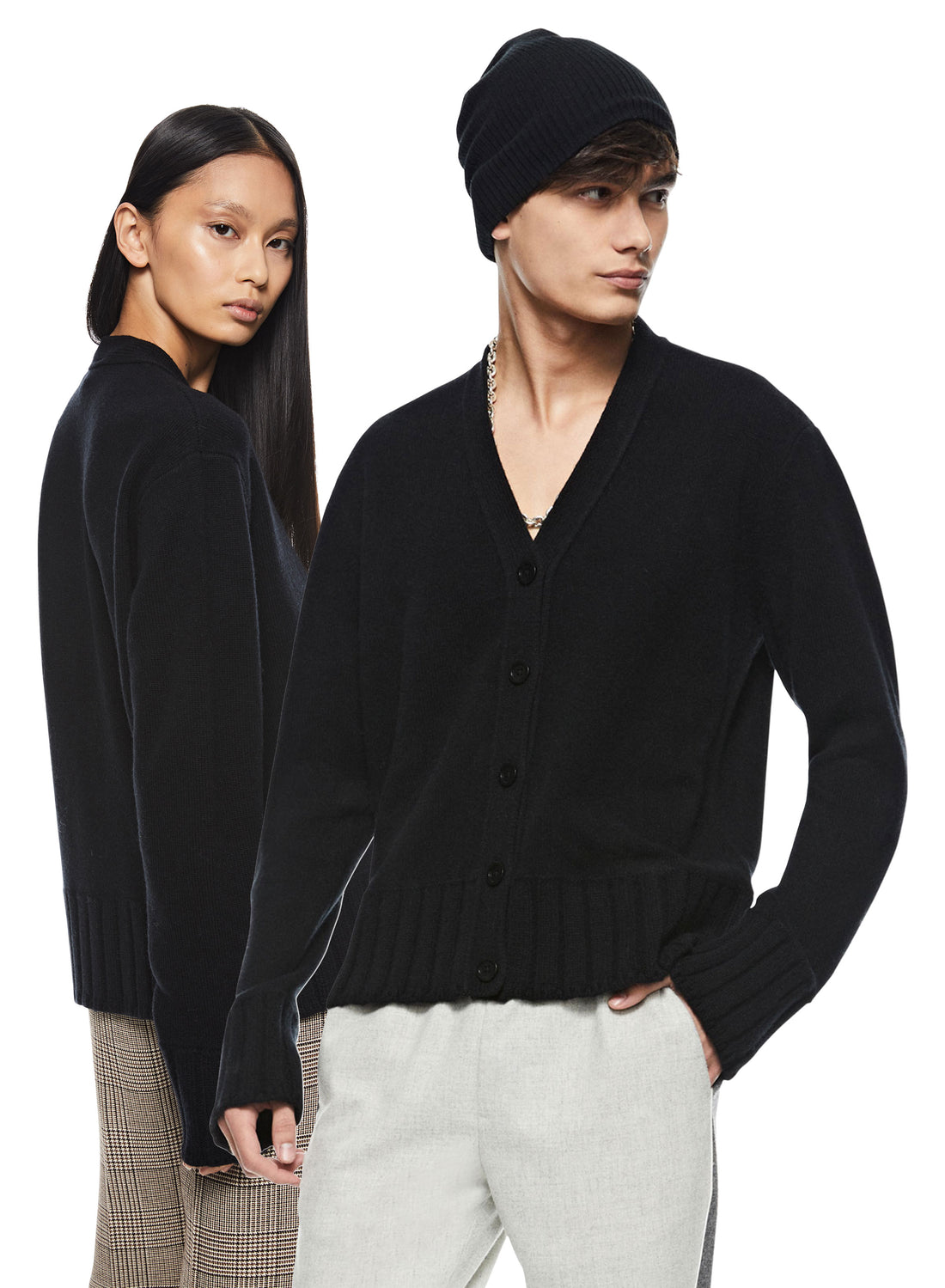 Man & Woman in Black Cashmere Blend Cardigan