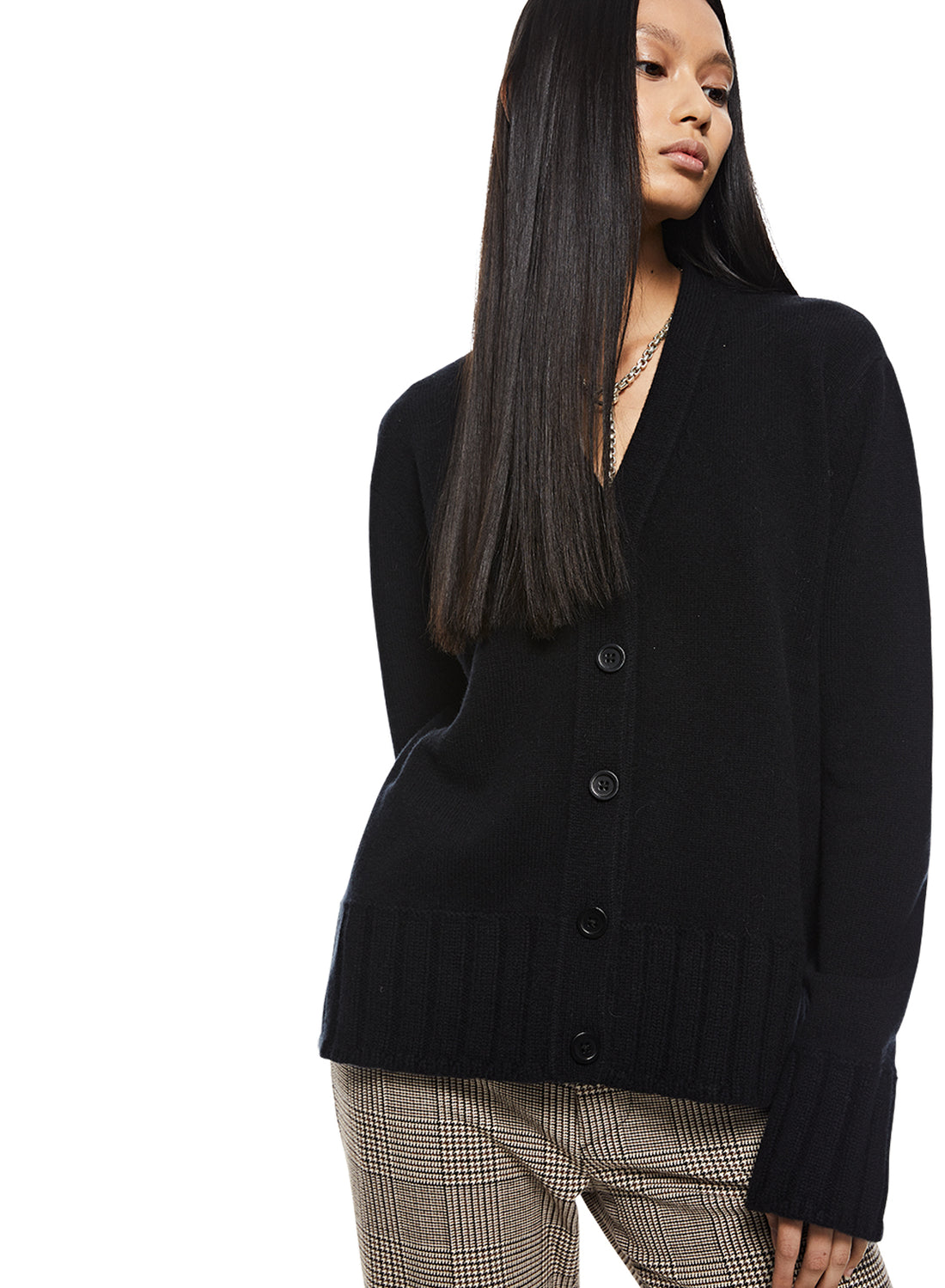 Front of Black Cashmere Blend Cardigan