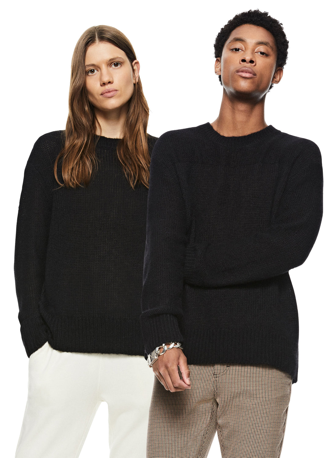 Man & Woman in Black Alpaca Blend Sweater