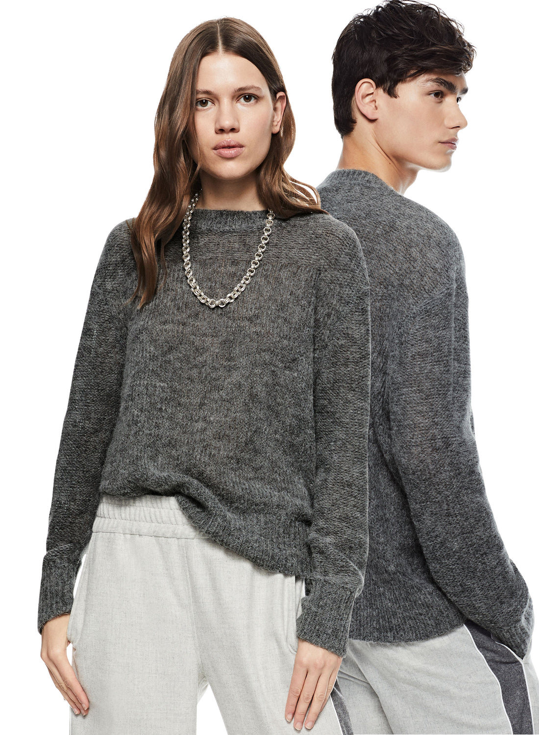 Woman in Mid Grey Alpaca Blend Sweater - Image #2