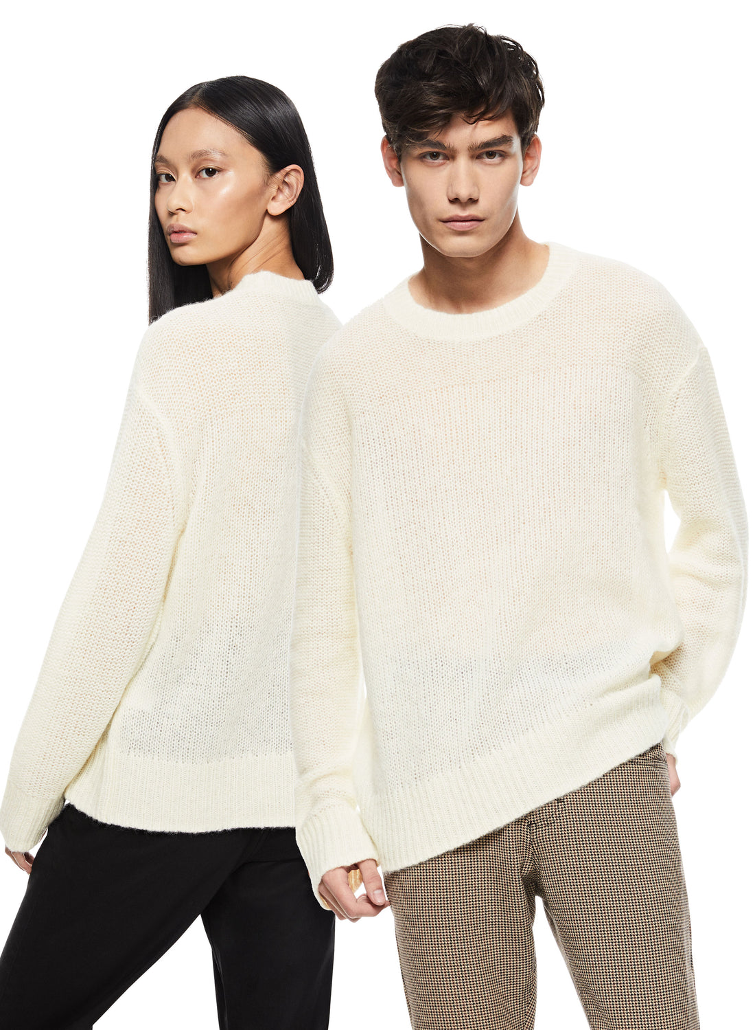 Man & Woman in Ivory Alpaca Blend Sweater