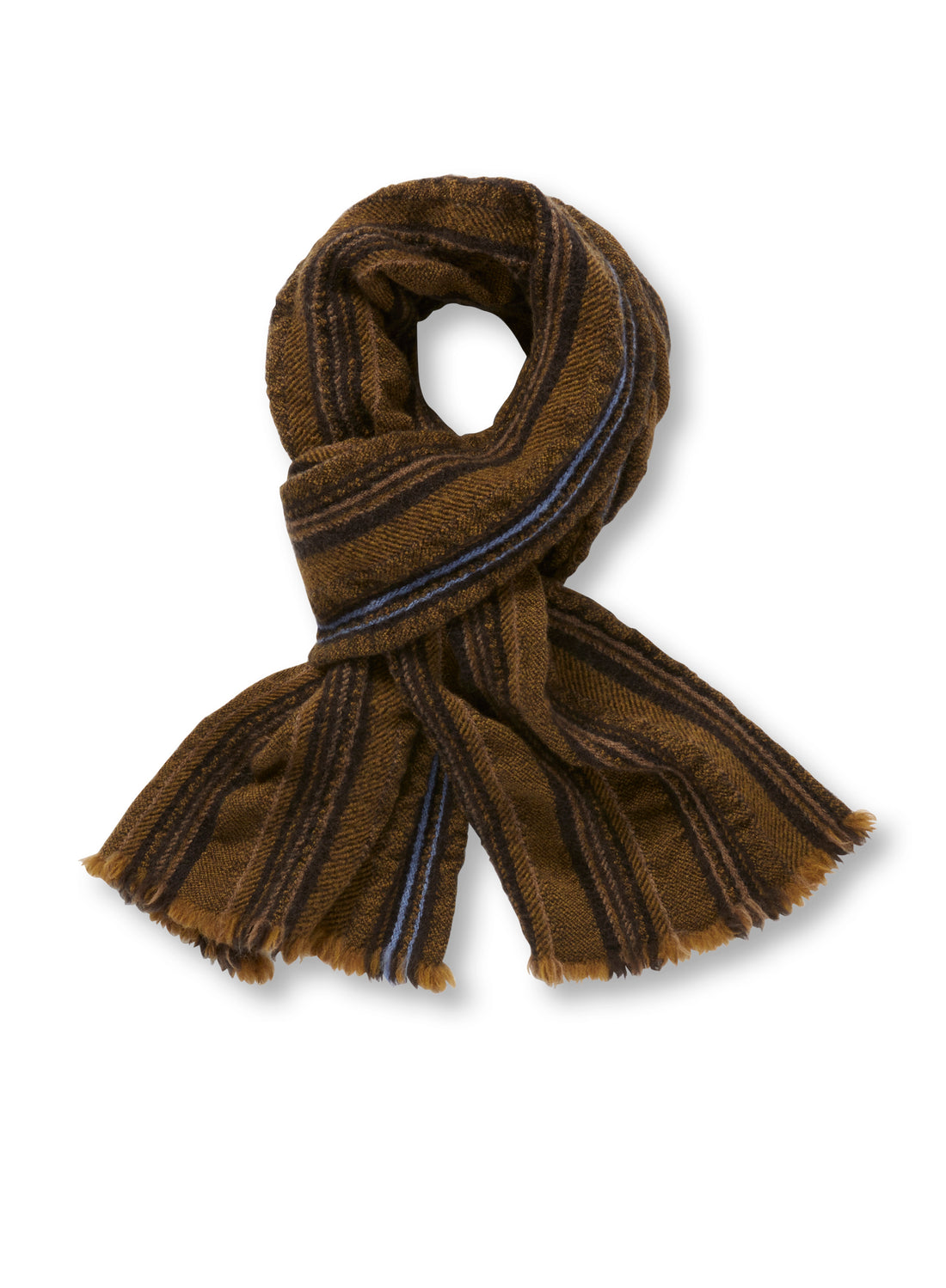 Man in Navy Multi-Striped Wool Scarf