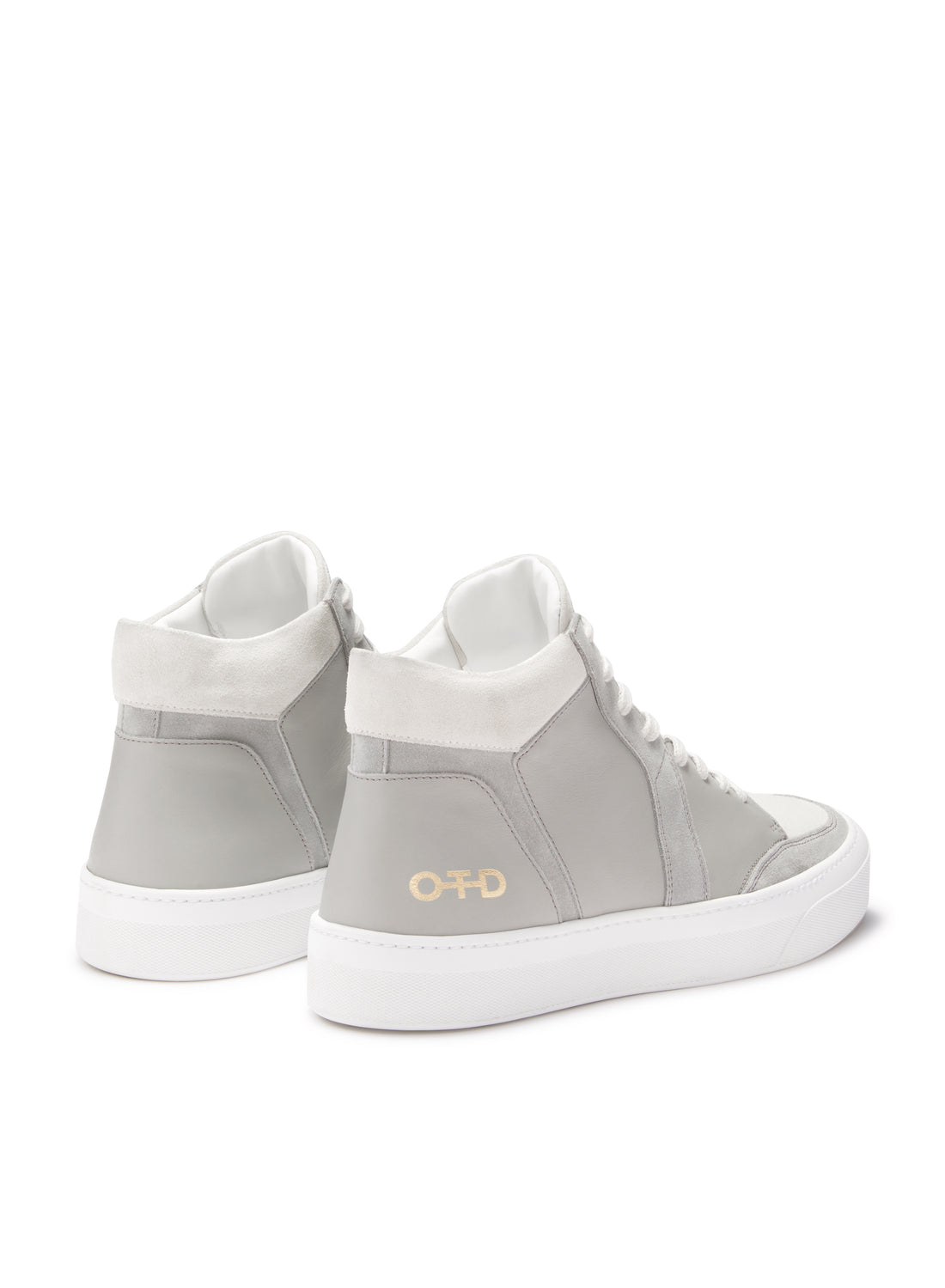 Back of Women's Light Grey Leather Mid Top Sneakers