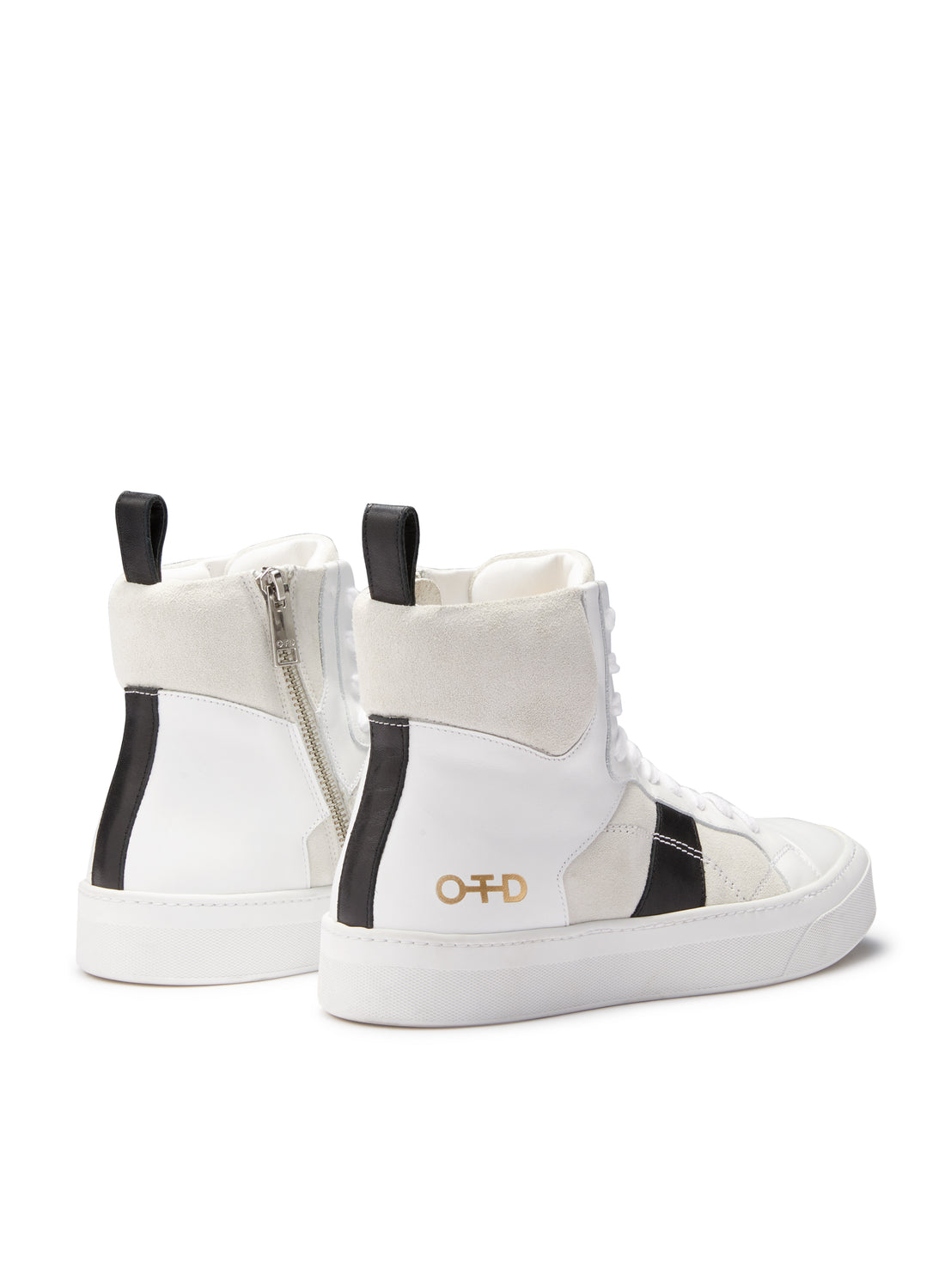 Back of Women's White High-Top Zip Sneaker