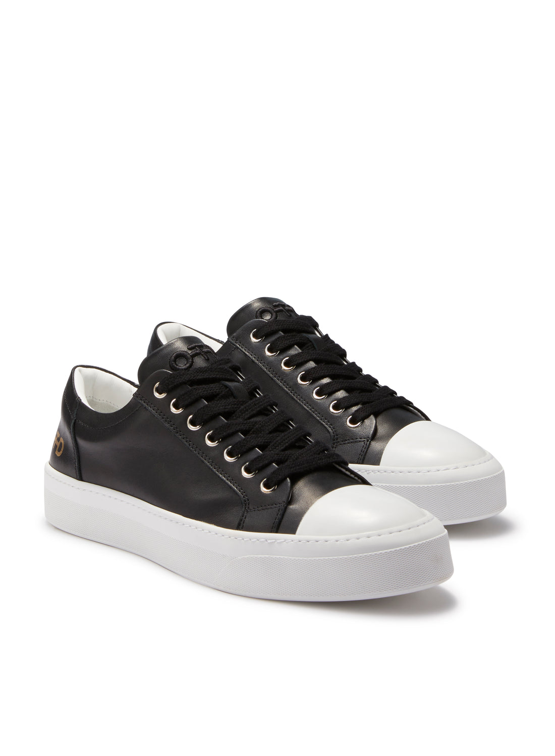 Pair of Women's Black Leather Low-Top Sneakers