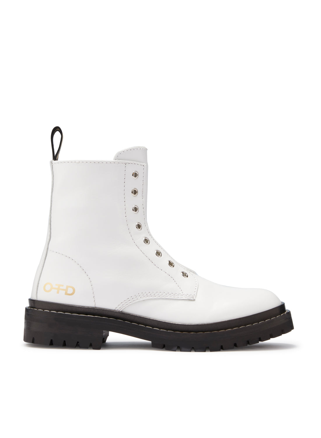 Women's White Laceless Leather Combat Boots