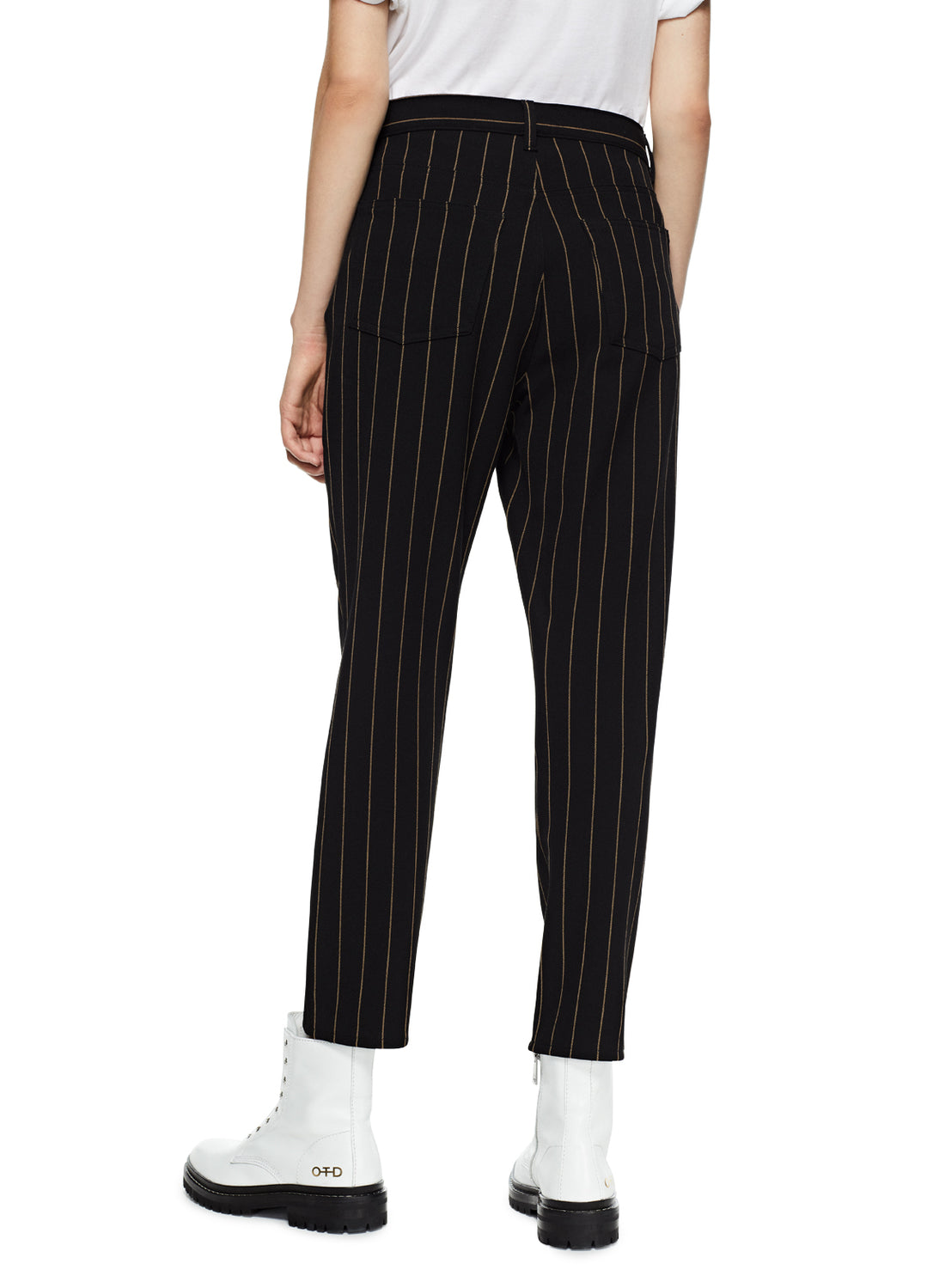 Back of Women's Black Multi Tapered Stripe Pants