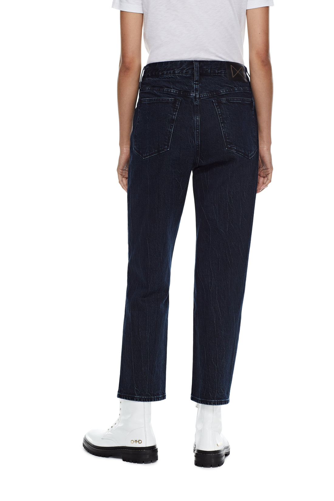 Back of Women's Dark Indigo Tapered Relaxed Jeans