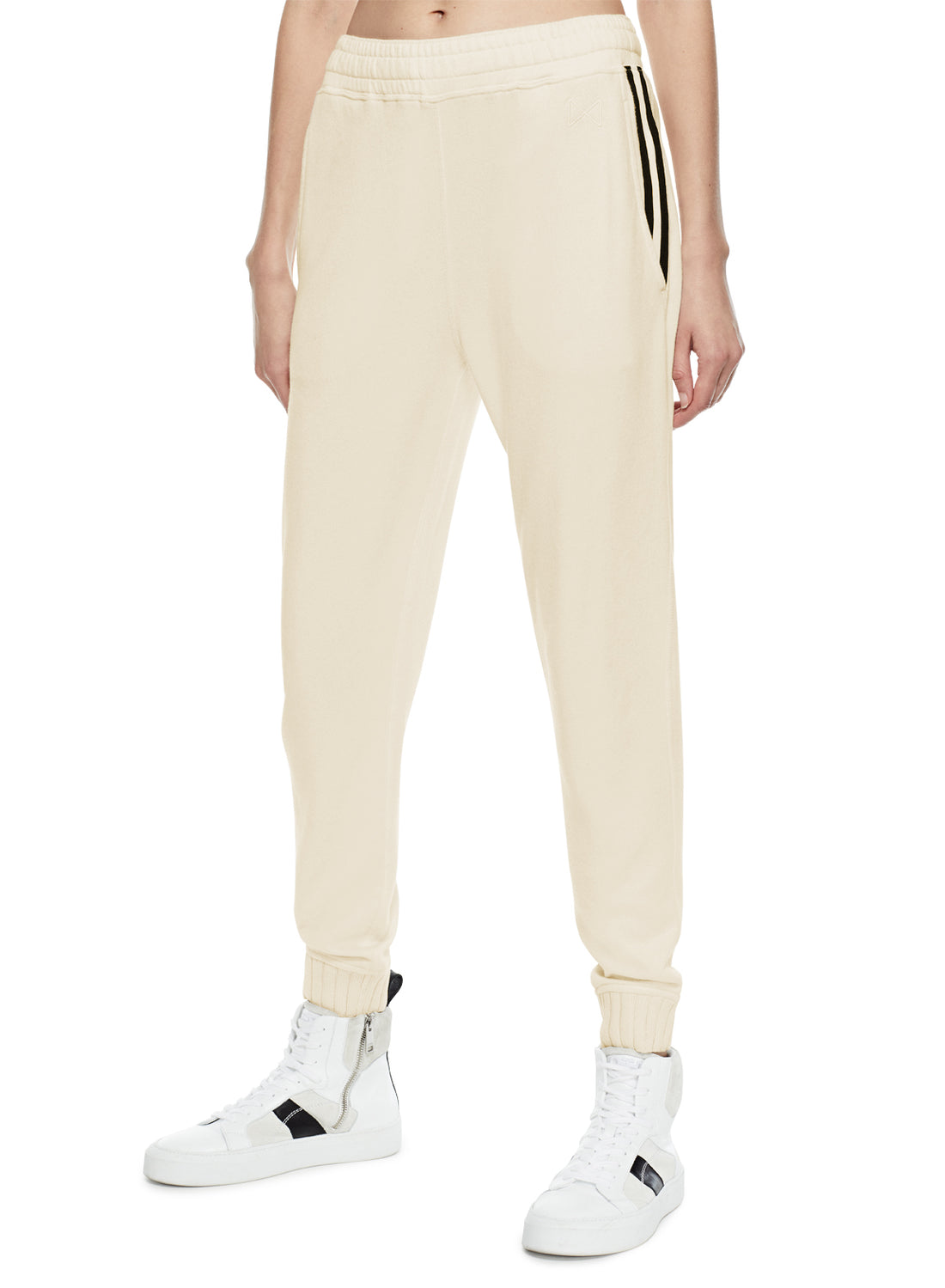 Front of Ivory Signature Pocket Stripe Sweatpant