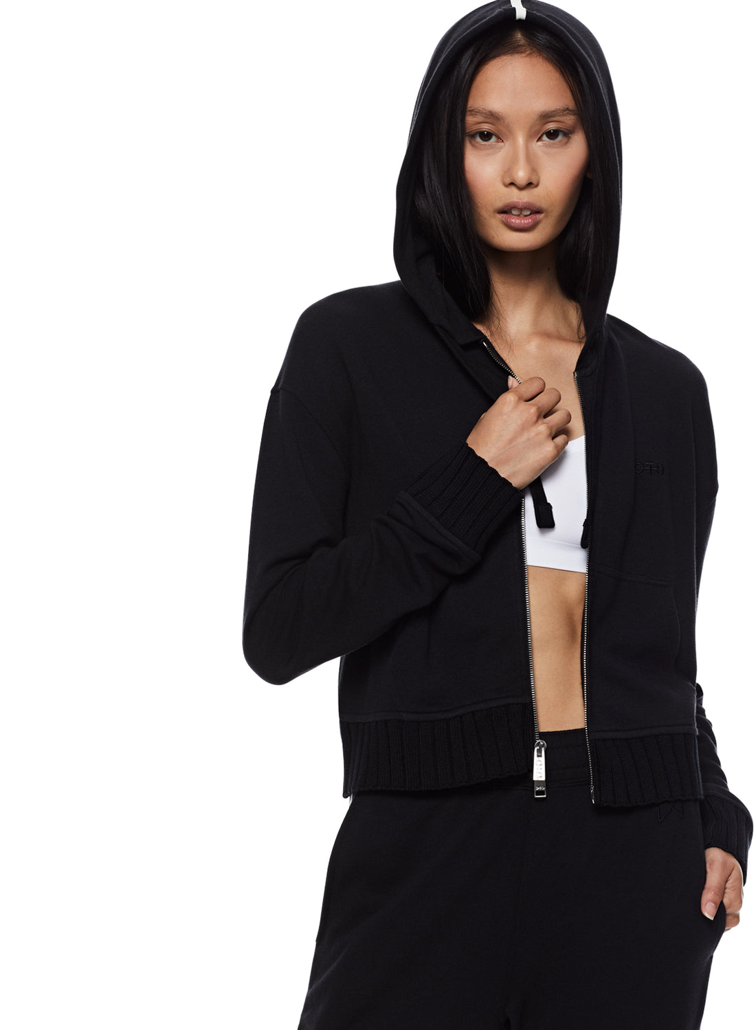 Front of Black Cropped Zip Hoodie - Image #4