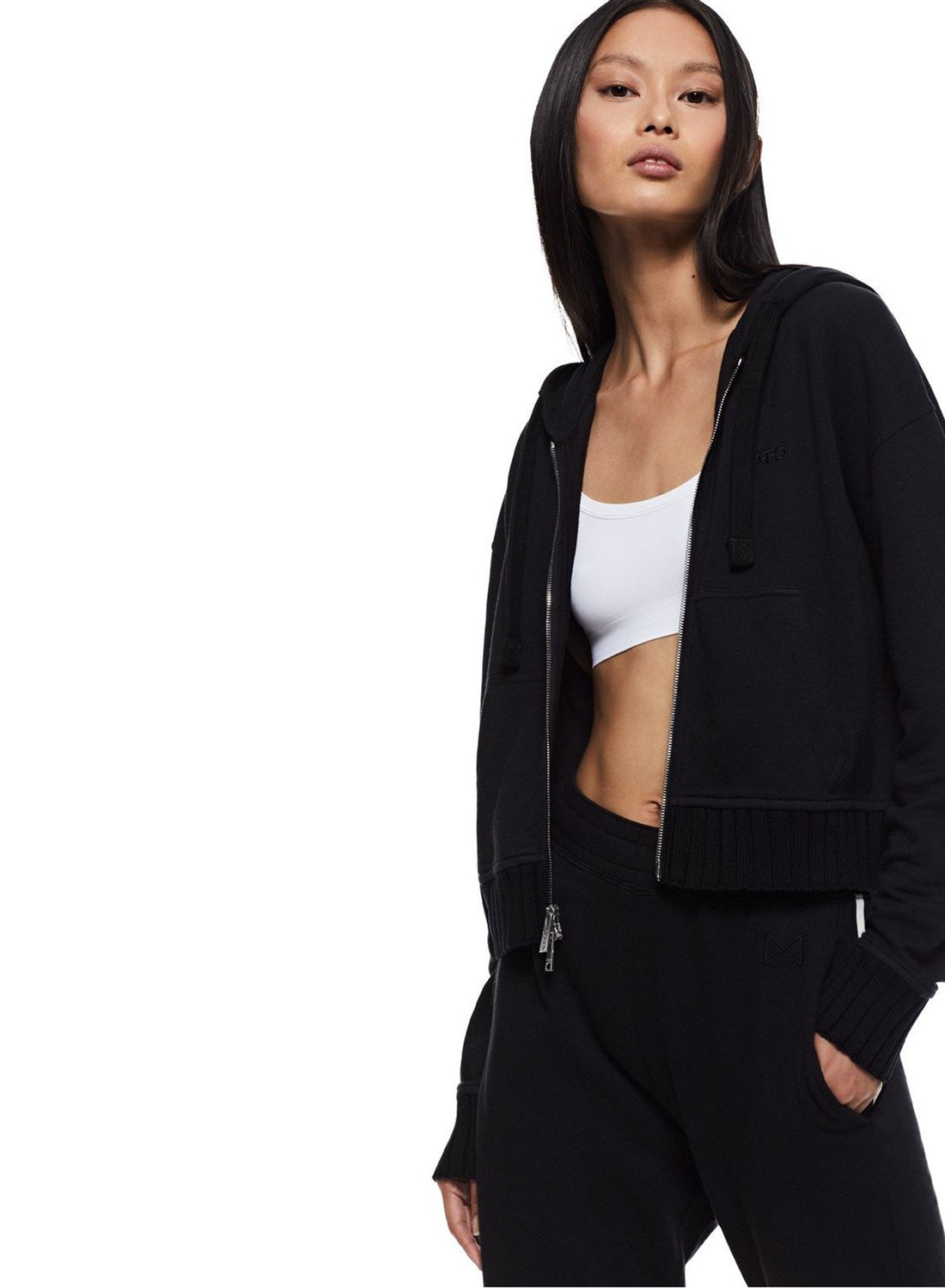 Front of Black Cropped Zip Hoodie - Image #3