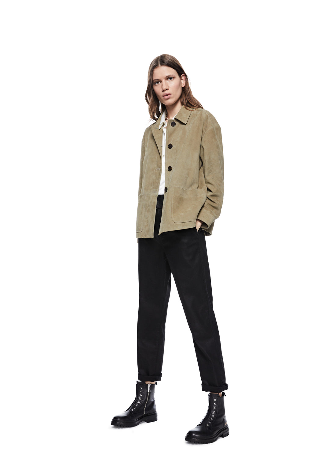 Front of Women's Sage Suede Work Jacket - Image #2