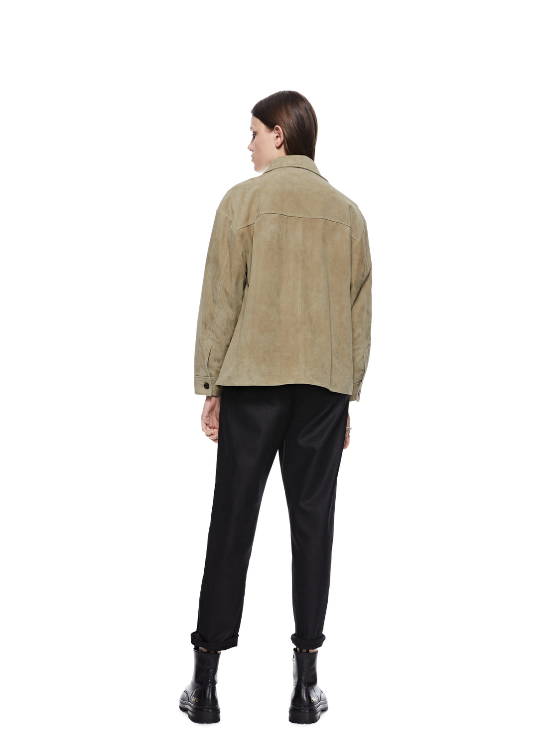 Back of Women's Sage Suede Work Jacket