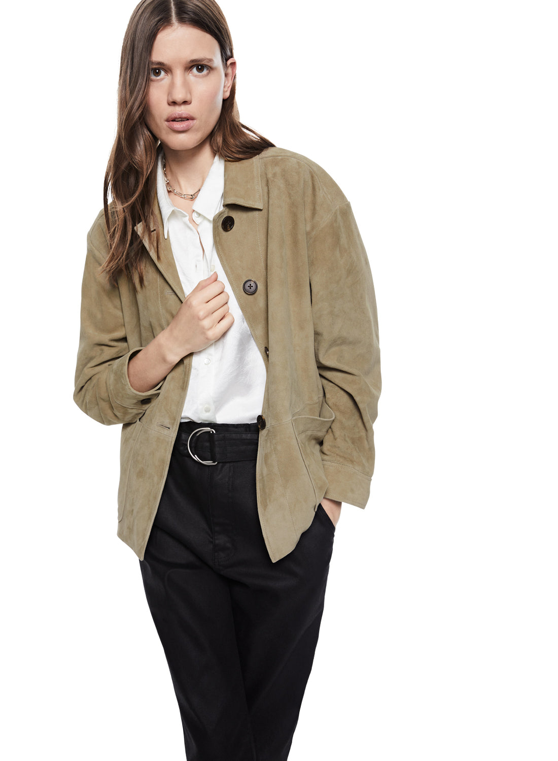 Front of Women's Sage Suede Work Jacket - Image #3