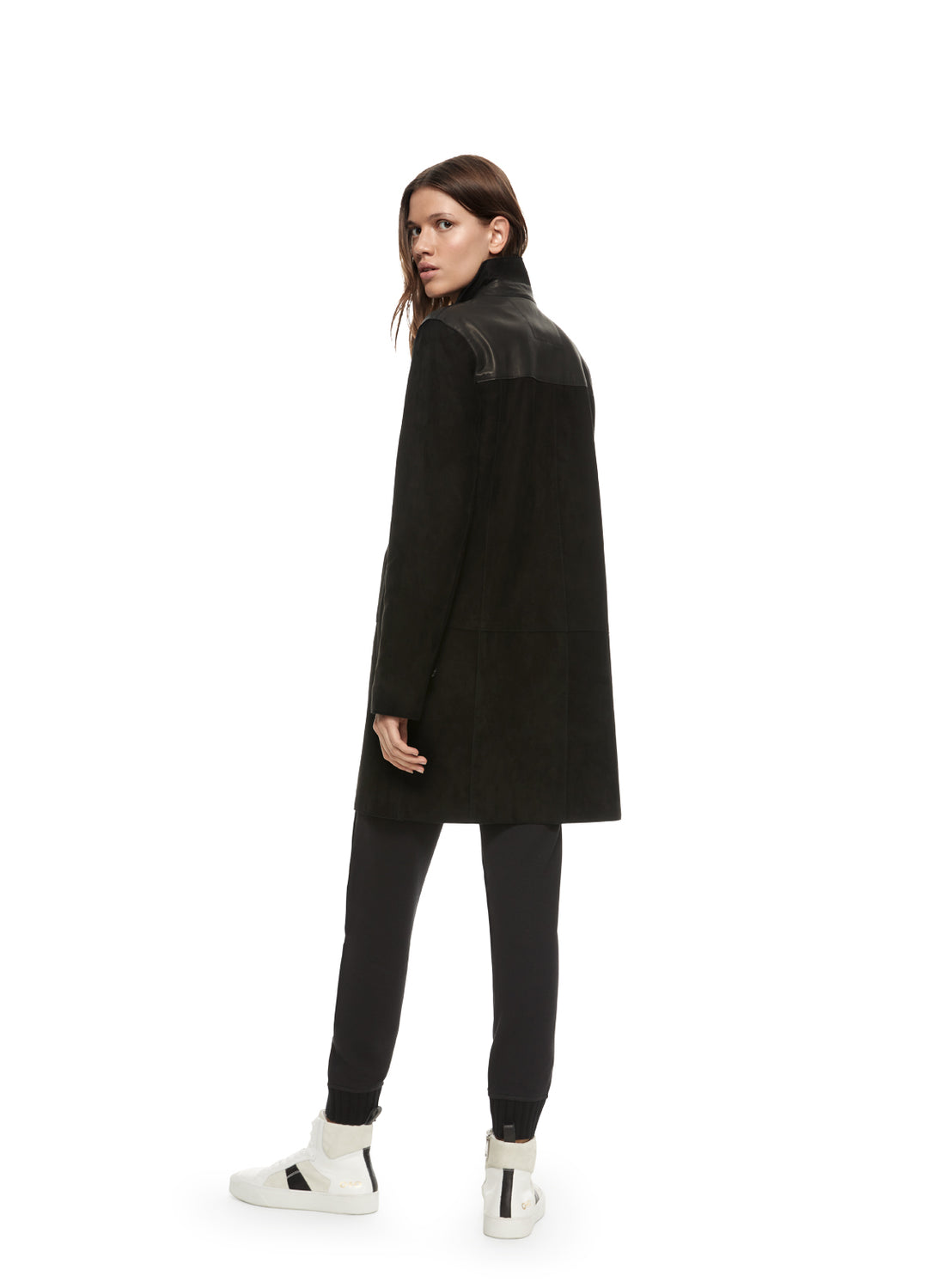 Back of Women's Black Suede Coat - Image #2