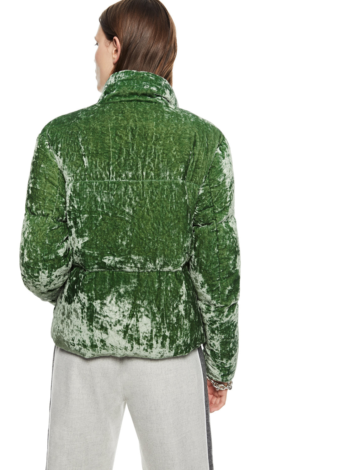 Back of Women's Jade Washed Velvet Down Jacket