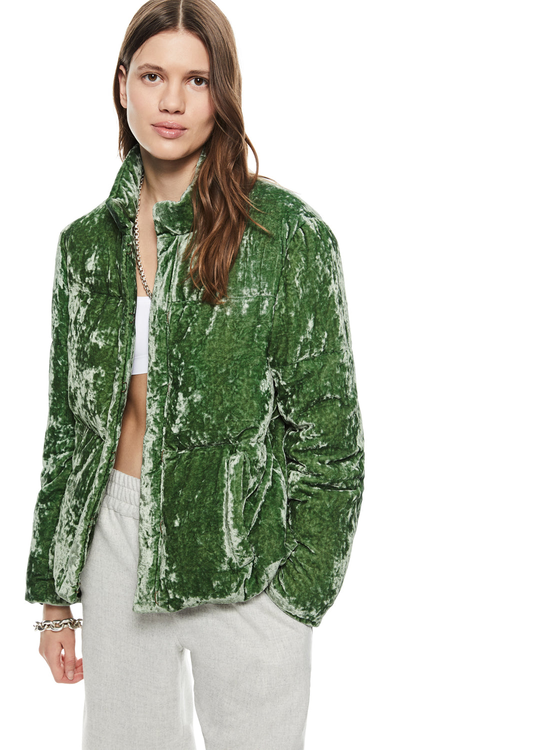 Front of Women's Jade Washed Velvet Down Jacket - Image #2