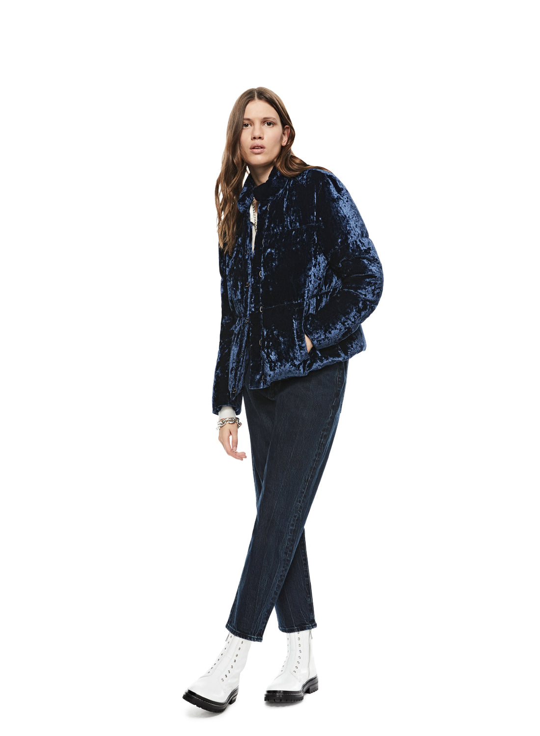 Front of Women's Midnight Washed Velvet Down Jacket - Image #2