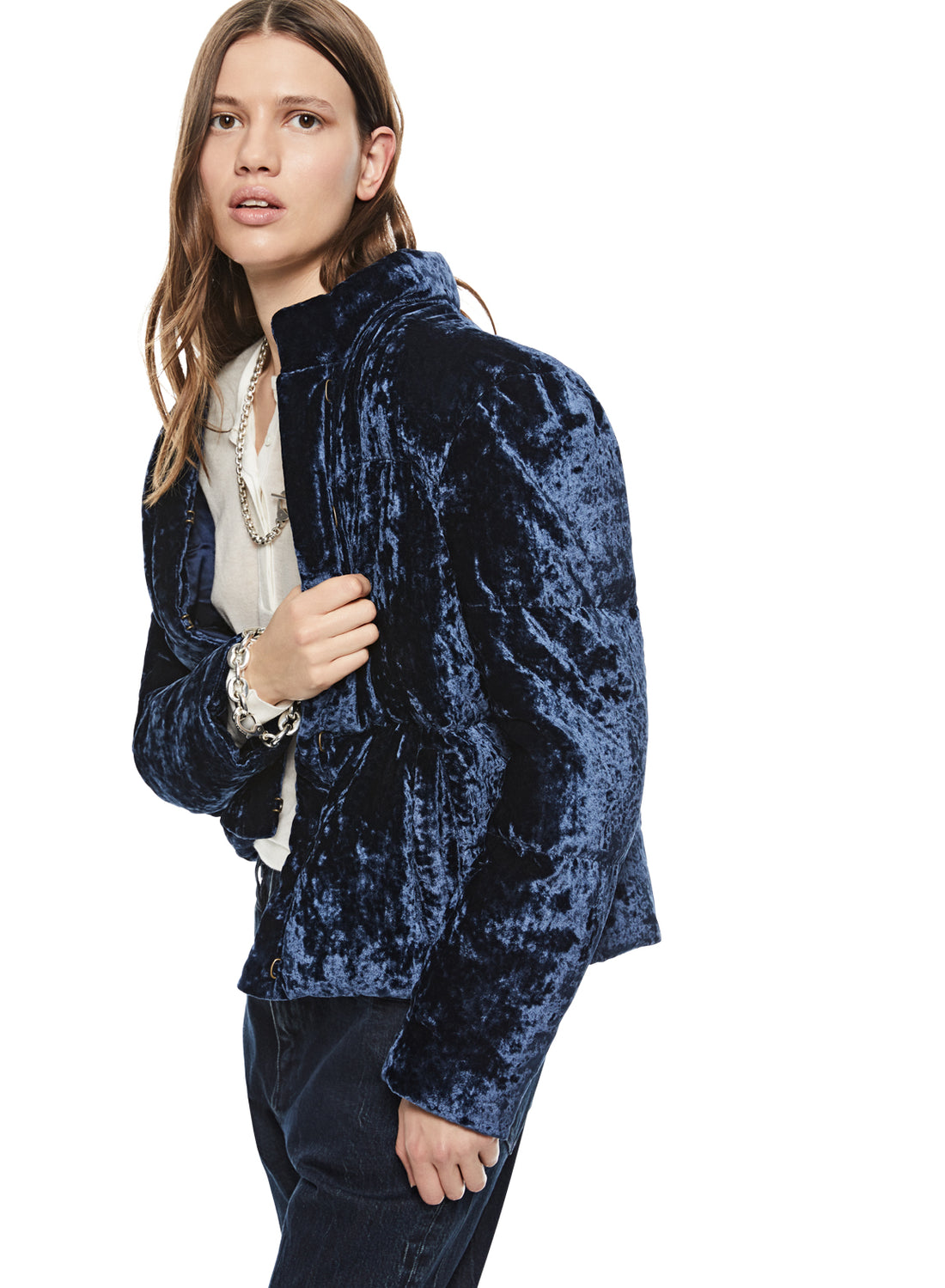 Side of Women's Midnight Washed Velvet Down Jacket