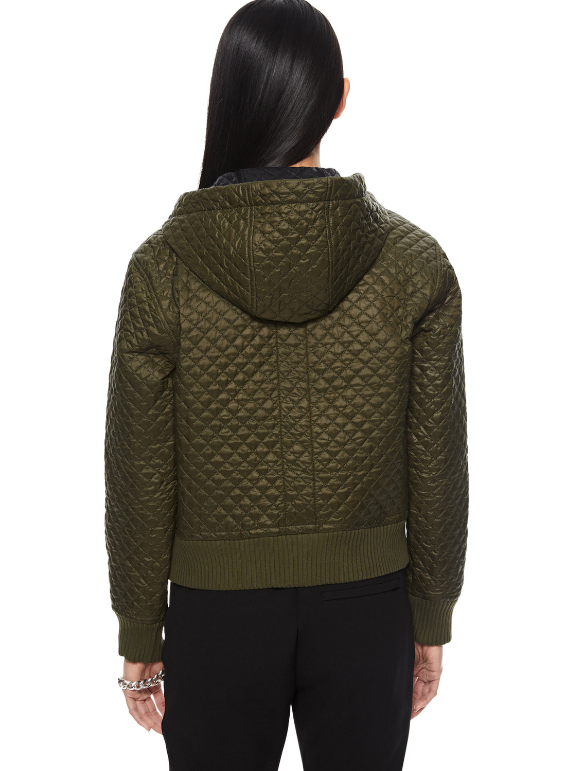 Back of Women's Dark Olive Micro Quilt Jacket