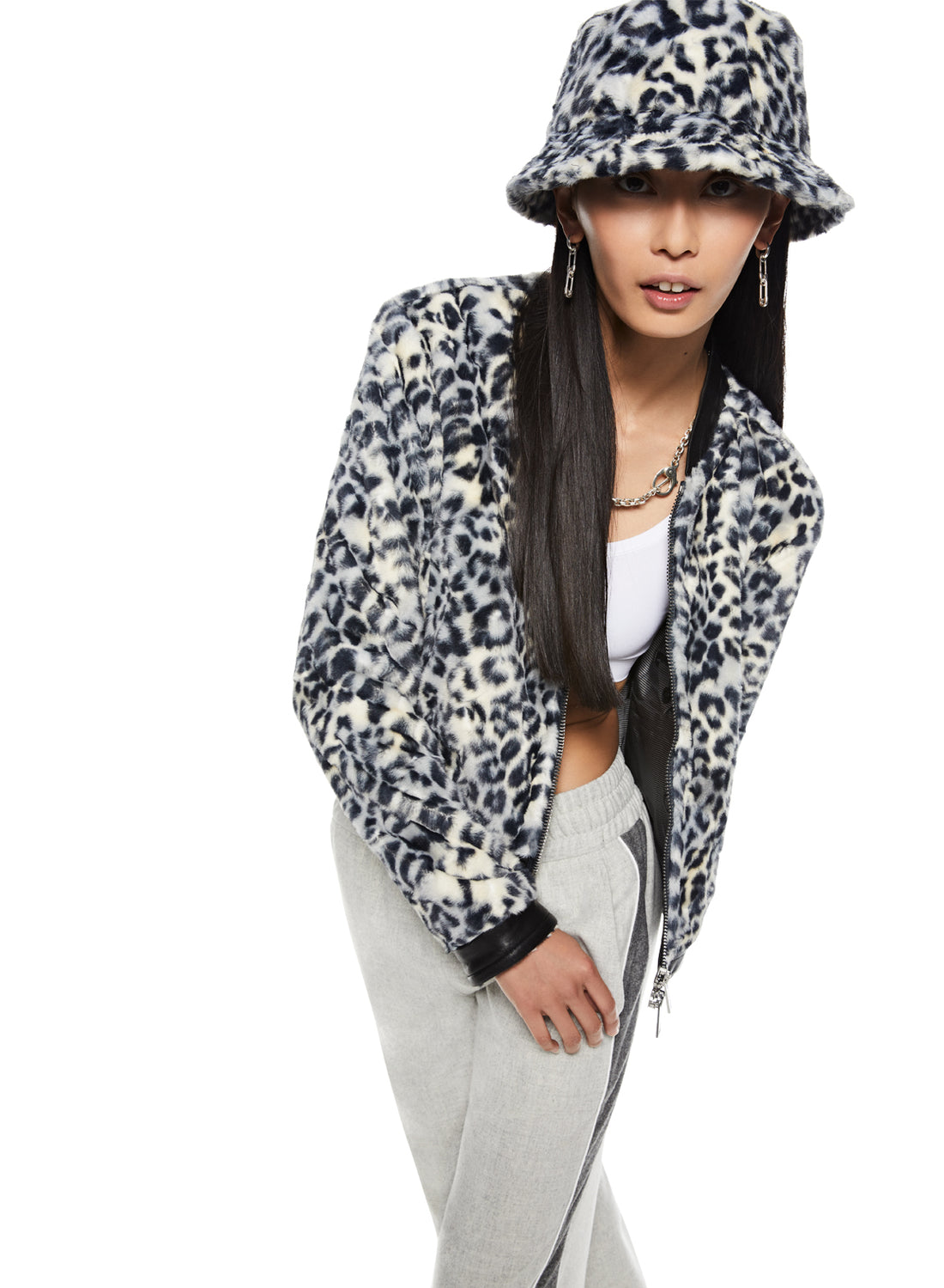 Front of Navy Multi Animal Print Faux fur Jacket - Image #2