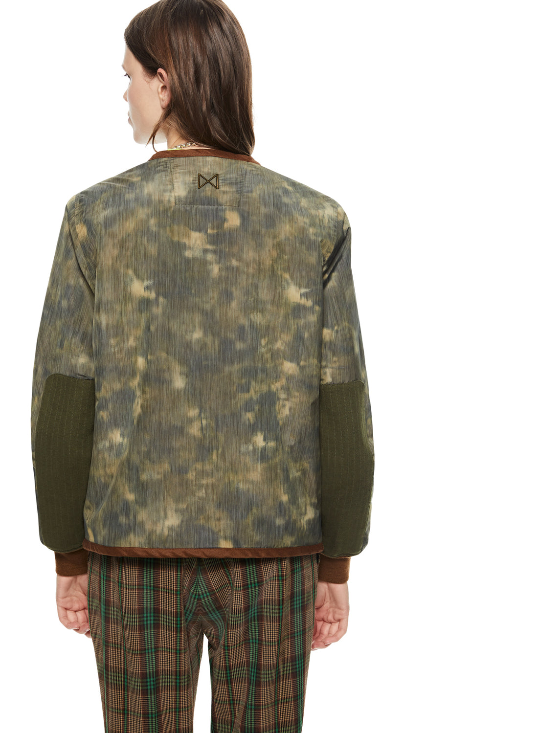 Back of Olive Multi Abstract Camo Sherpa Lined Jacket - Image #2