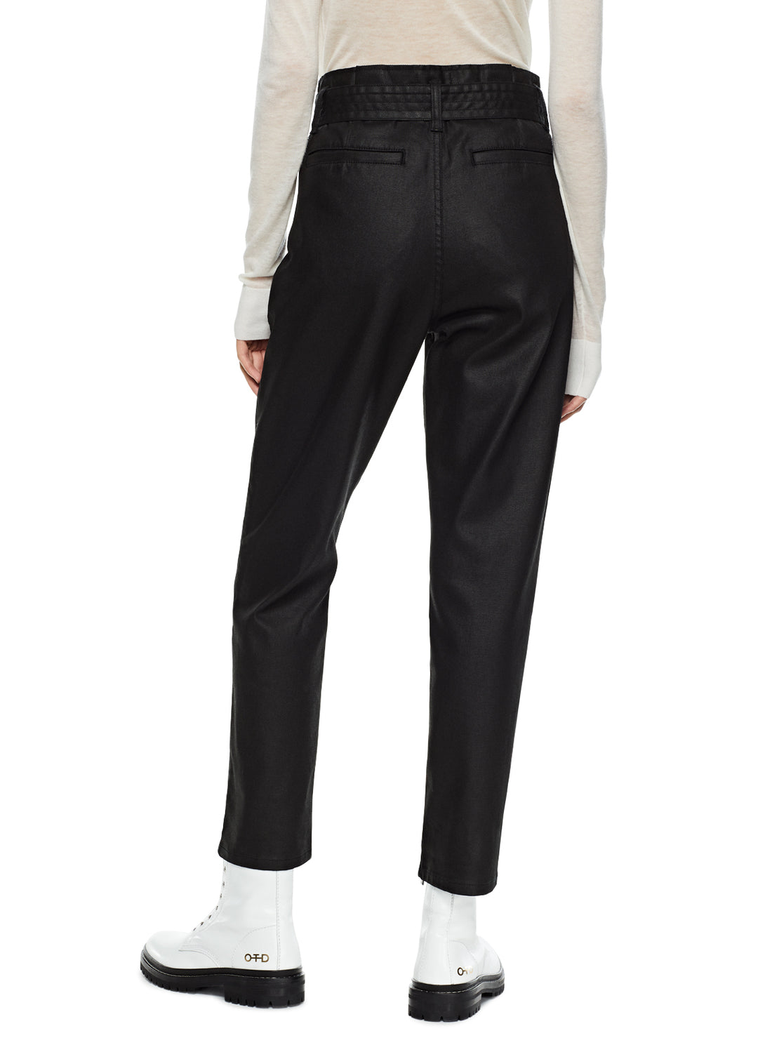 Back of Women's Black Pleated High Rise Tapered Pant