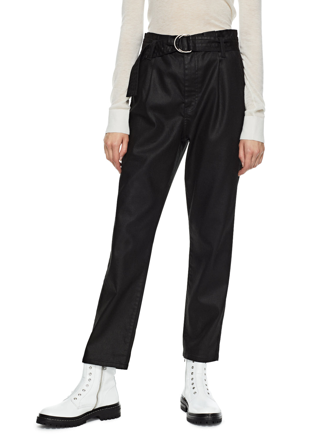 Front of Women's Black Pleated High Rise Tapered Pant - Image #2