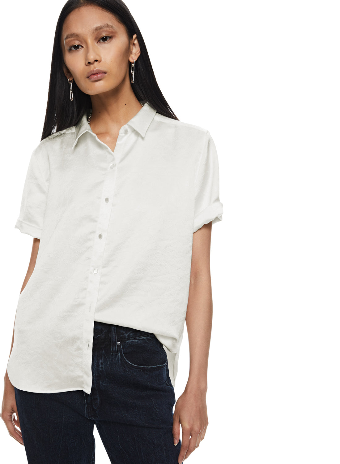 Front of Women's Ivory Short Sleeve Buttoned Shirt - Image #2