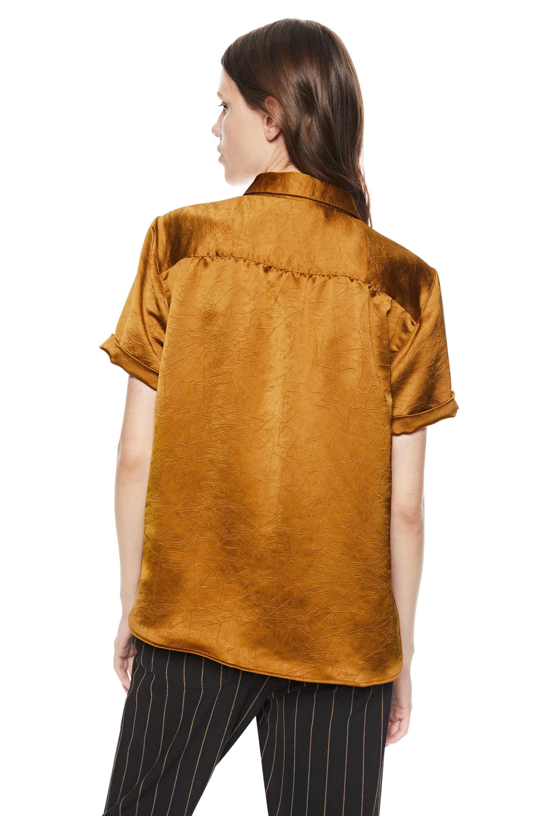 Back of Women's Copper Short Sleeve Buttoned Shirt