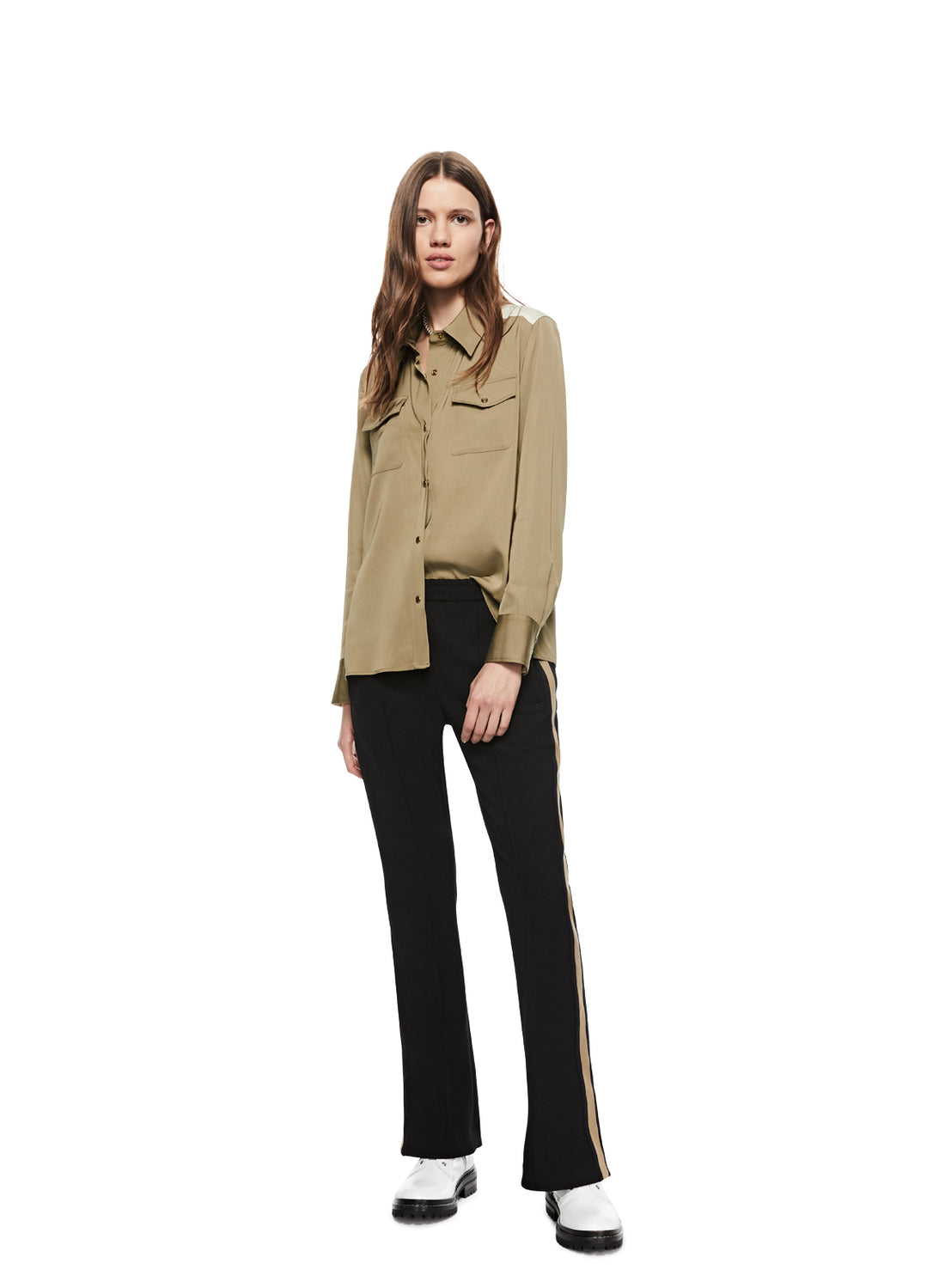 Front of Women's Khaki Colorblocked Cadet Shirt