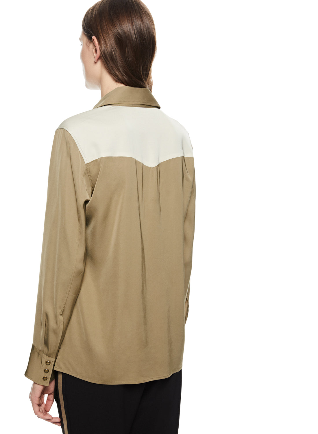 Back of Women's Khaki Colorblocked Cadet Shirt