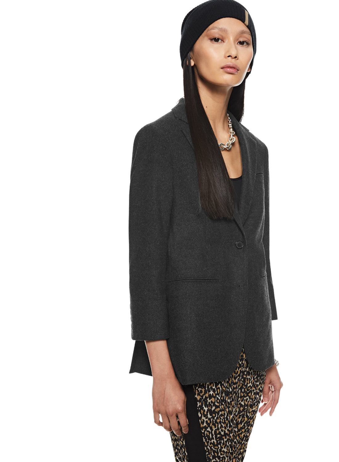 Front of Women's Charcoal Heather Wool Blend Blazer - Image #2