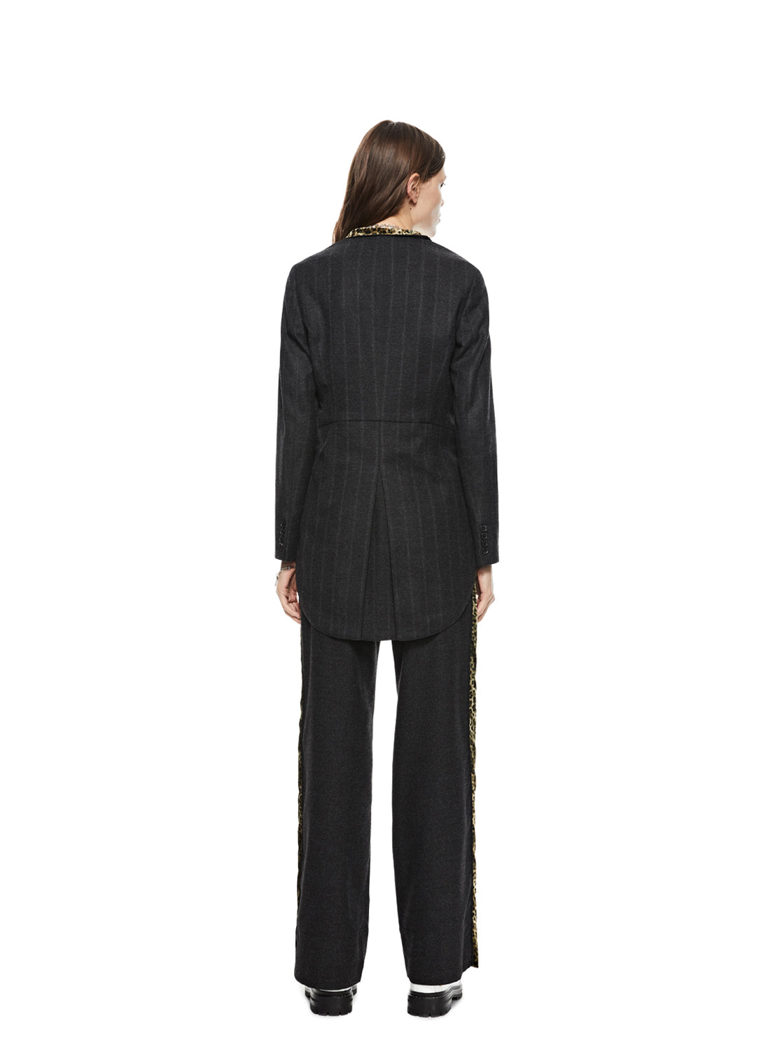 Back of Women's Charcoal Herringbone Tailcoat