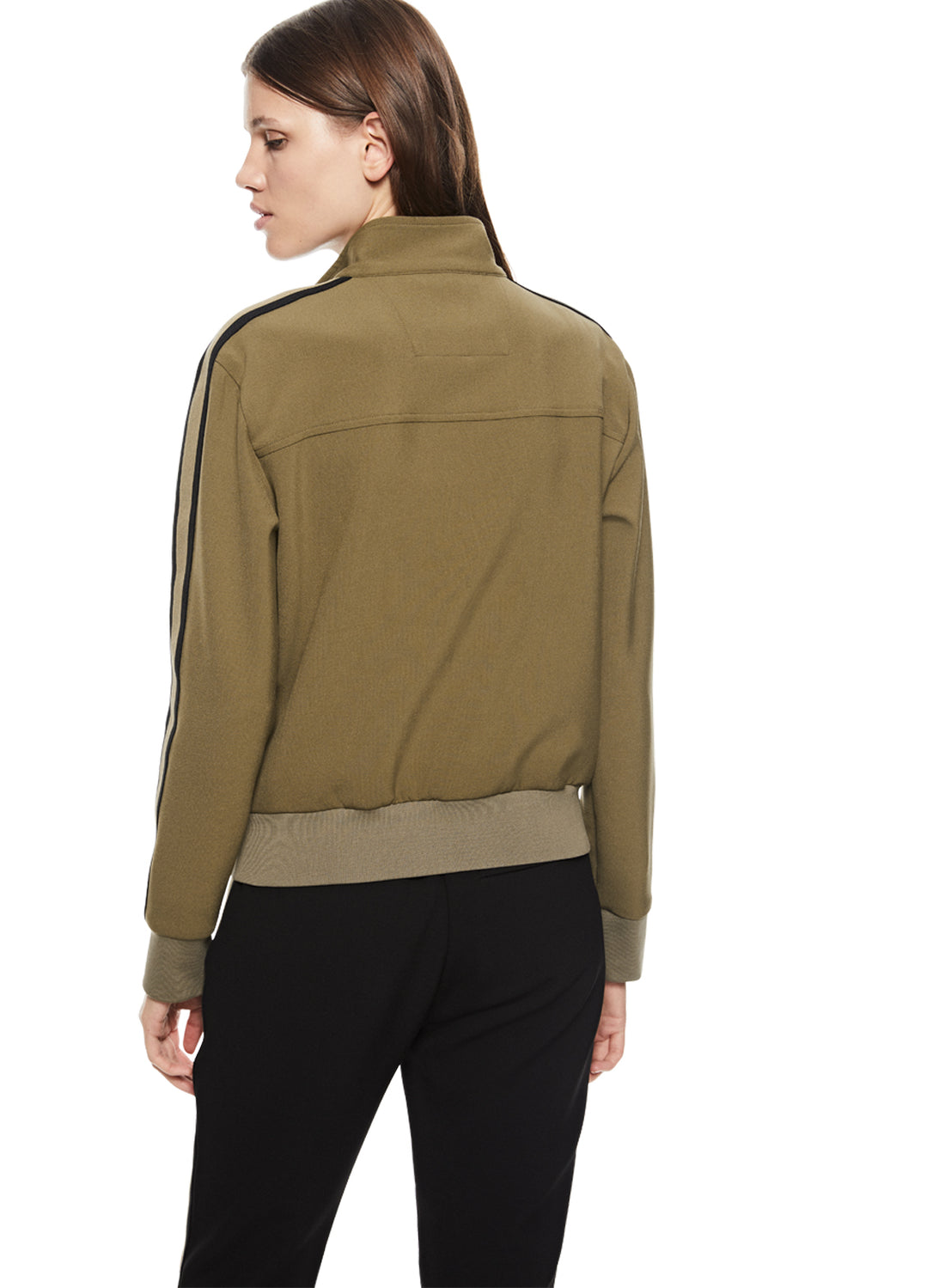 Back of Women's Khaki Side Stripe Racer Jacket