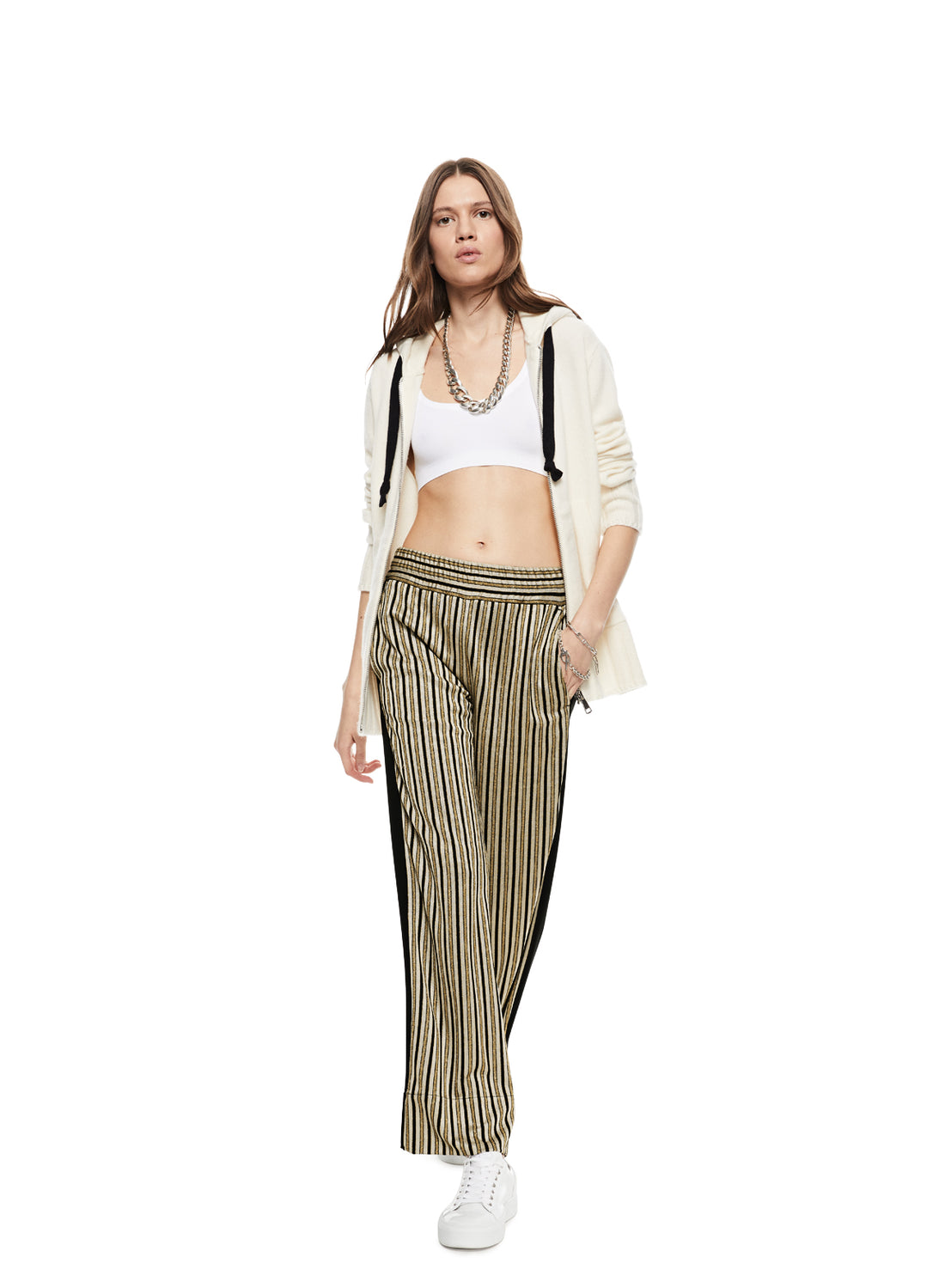 Front of Women's Khaki Multi Wide Leg Track Pant