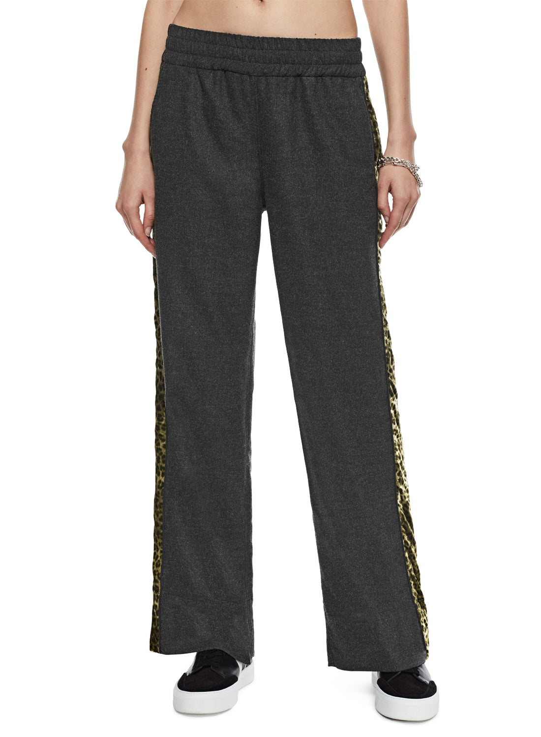 Front of Women's Charcoal Heather Wide Leg Track Pant